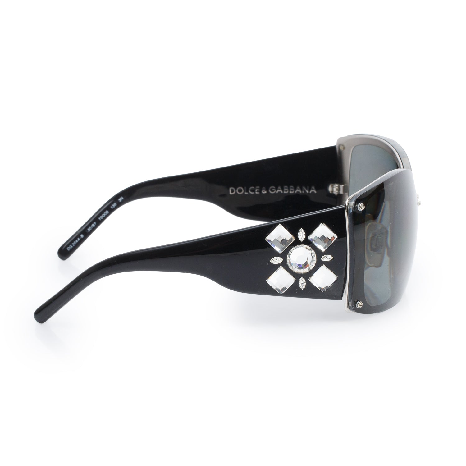 Dolce & Gabbana DG2044 Black Acetate Crystal Oversized Square Sunglasses w/ Case