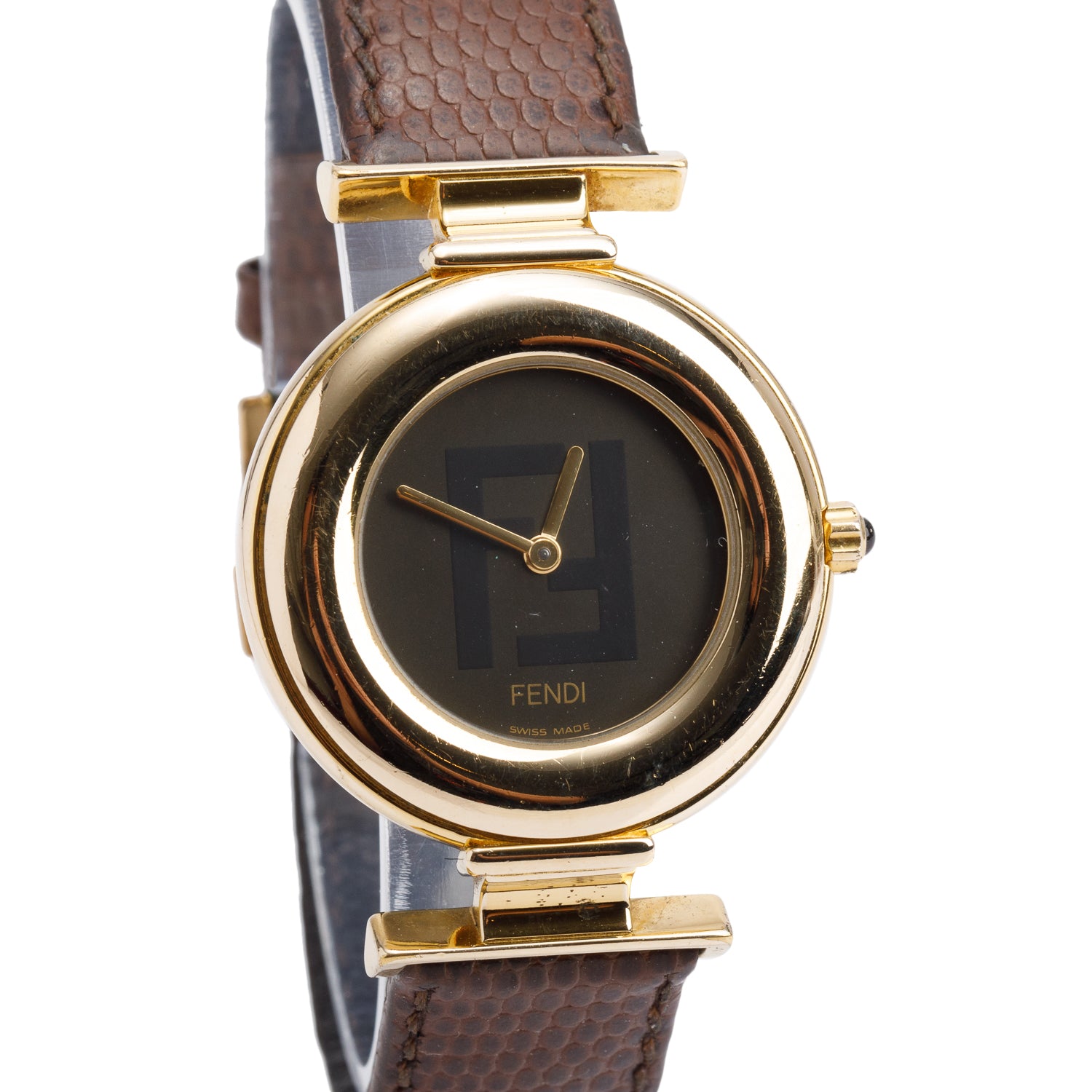 Fendi Gold-Plated Stainless Steel 320G 32 MM Quartz Watch Grey Logo Dial