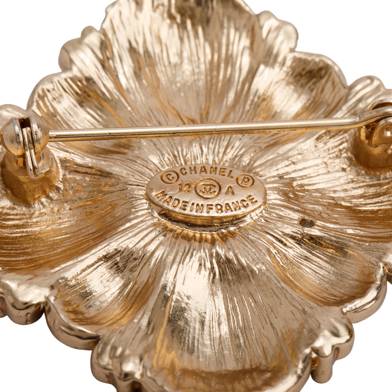 Chanel Gold Plated Enamel Faux Pearl CC Brooch