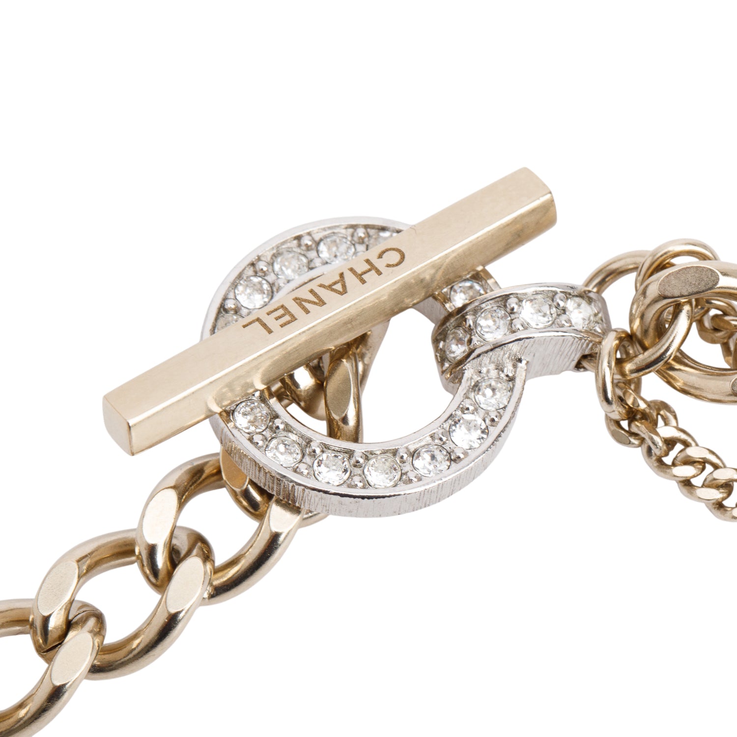 Chanel Gold-Plated & Palladium-Plated Strass CC Long Station Necklace w/ Box