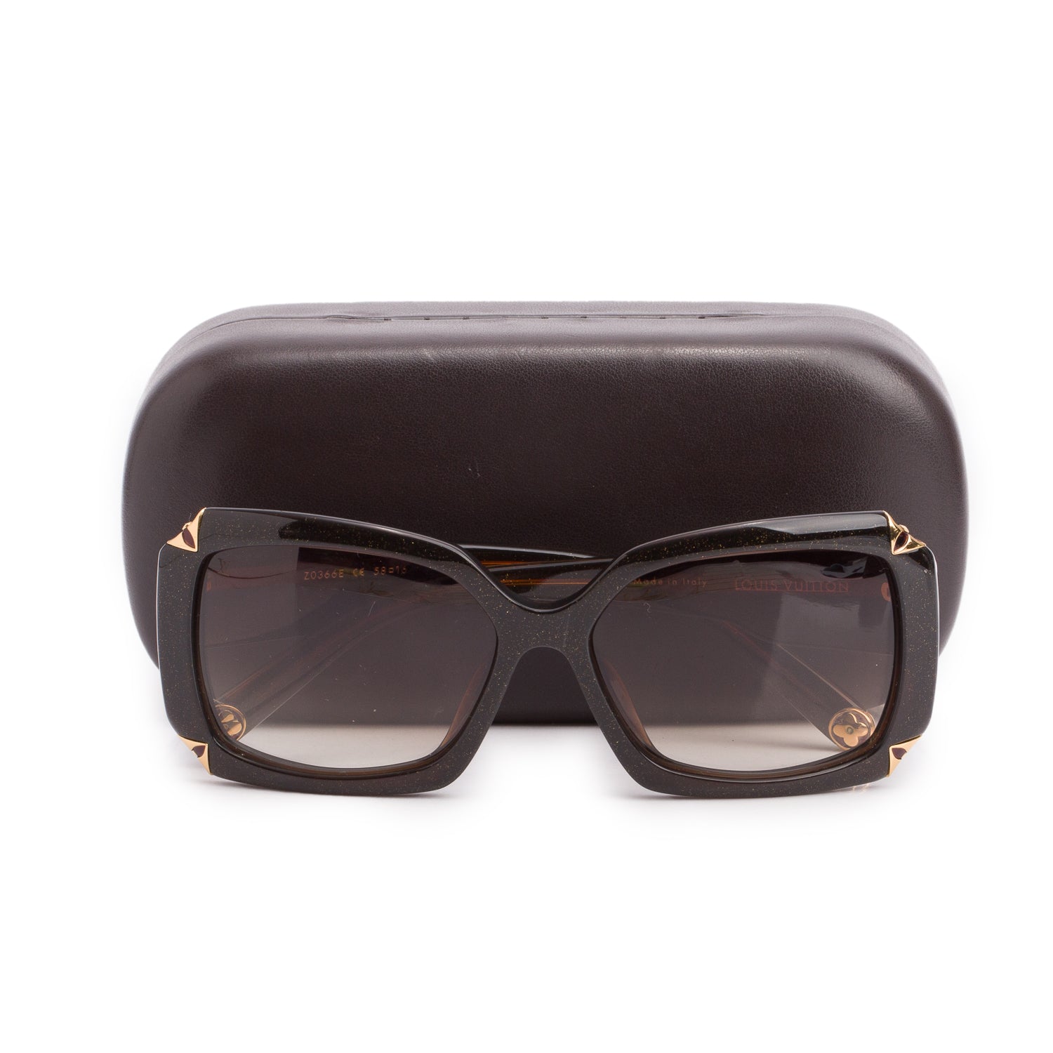 Louis Vuitton Z0366E Brown Glitter Hortensia Square Sunglasses w/ Case