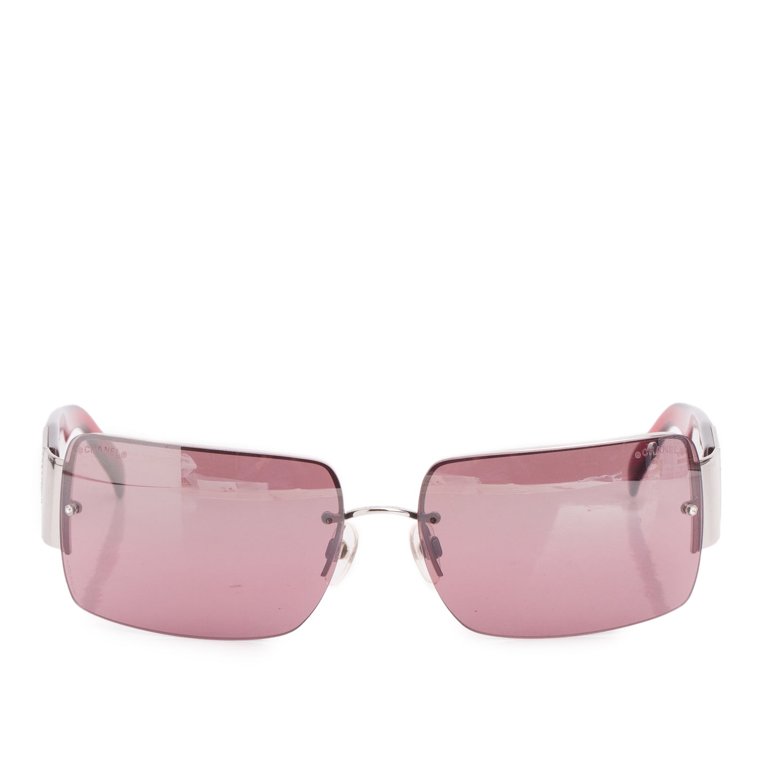 Chanel 4095-B Red Rimless Crystal CC Logo Square Sunglasses