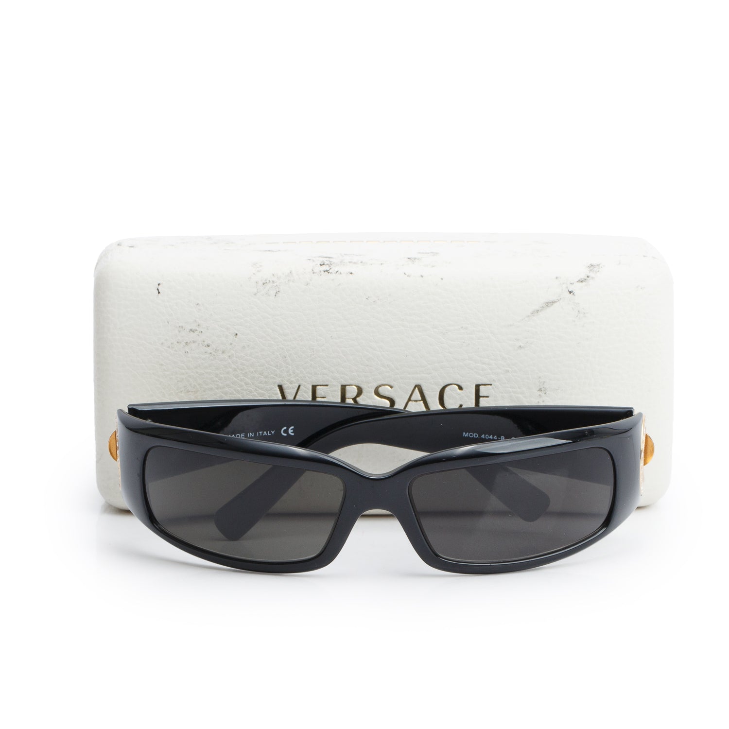 Versace 4044-B Black Medusa Coin Crystal Shield Sunglasses w/ Case