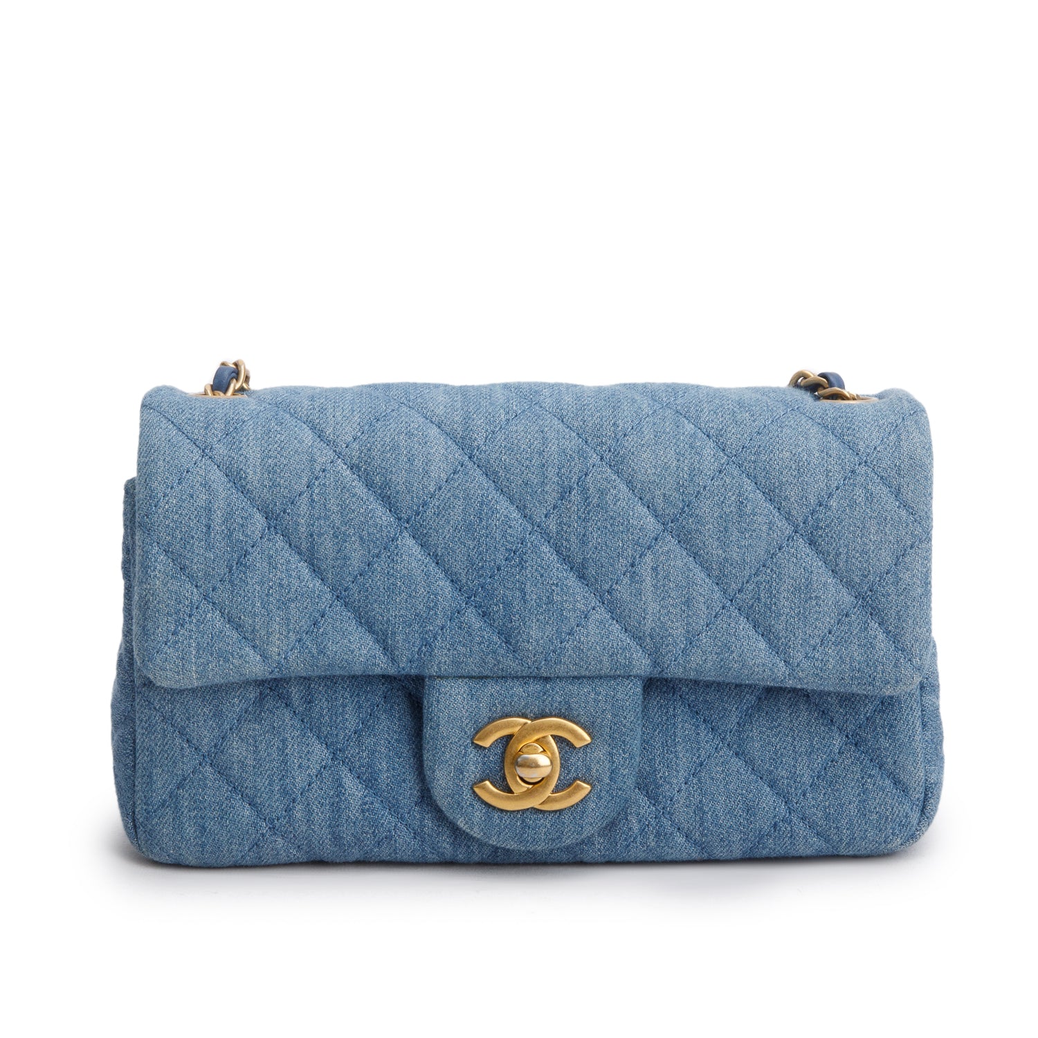 Chanel Denim Quilted Mini Rectangular Pearl Crush Flap w/ Box