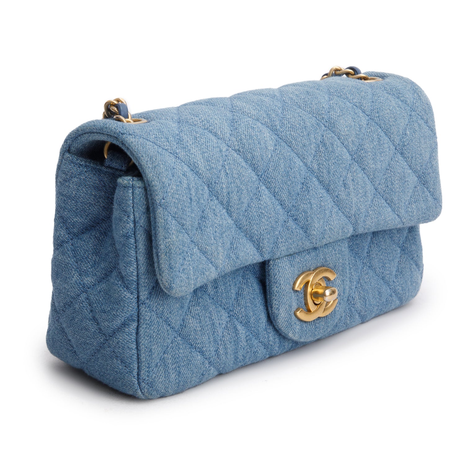Chanel Denim Quilted Mini Rectangular Pearl Crush Flap w/ Box