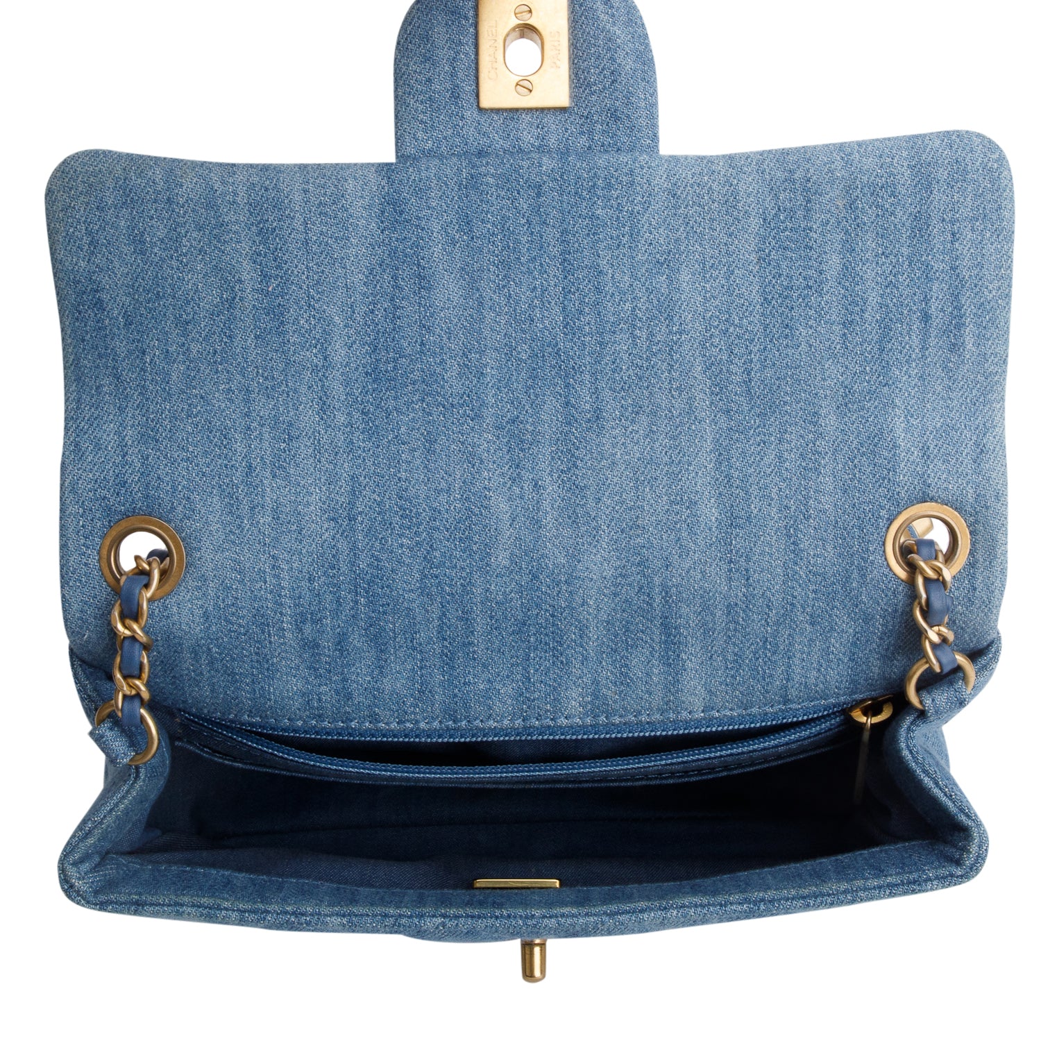 Chanel Denim Quilted Mini Rectangular Pearl Crush Flap w/ Box