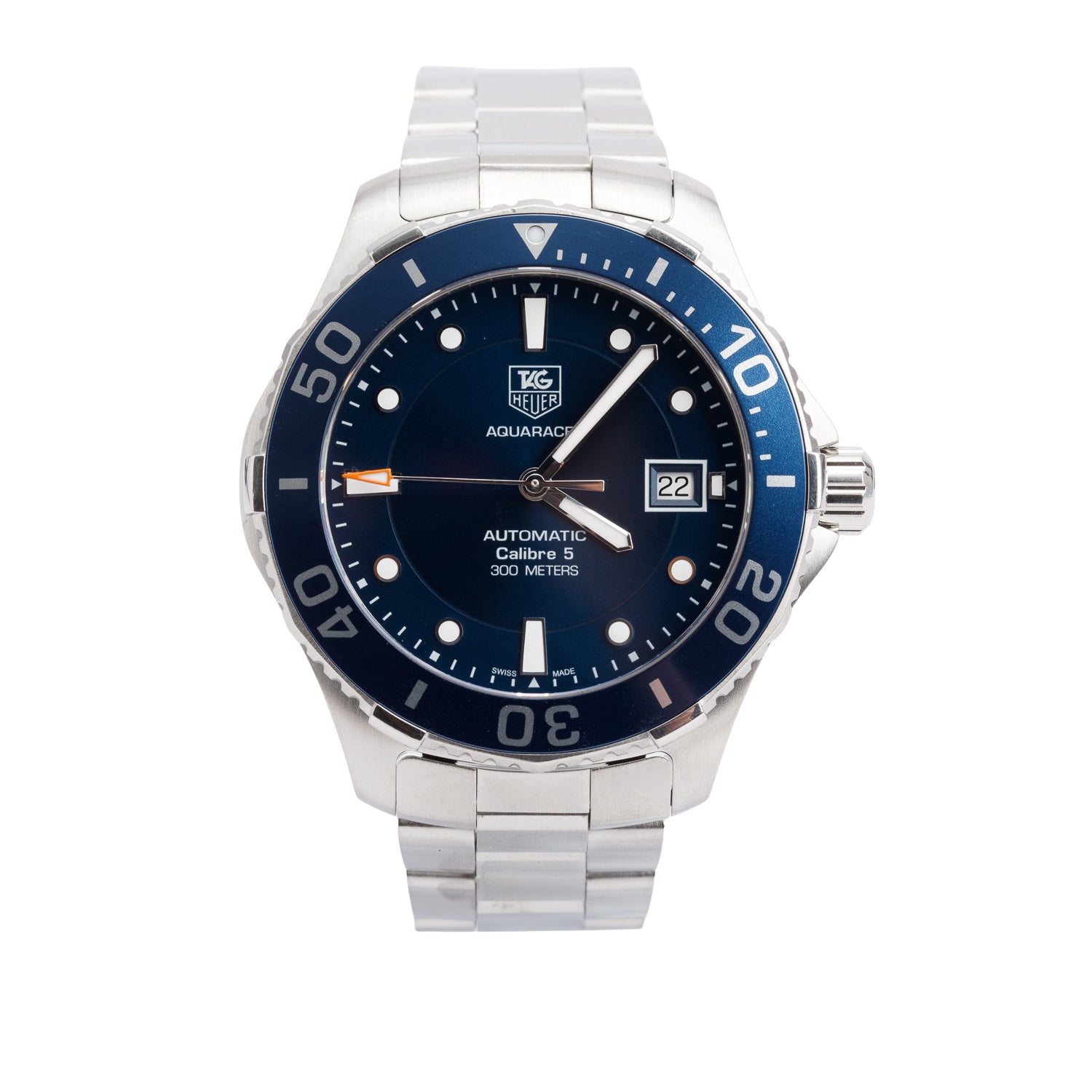 Tag Heuer Stainless Steel Aquaracer Calibre 5 41 MM Automatic Watch Blue Dial WAN2111