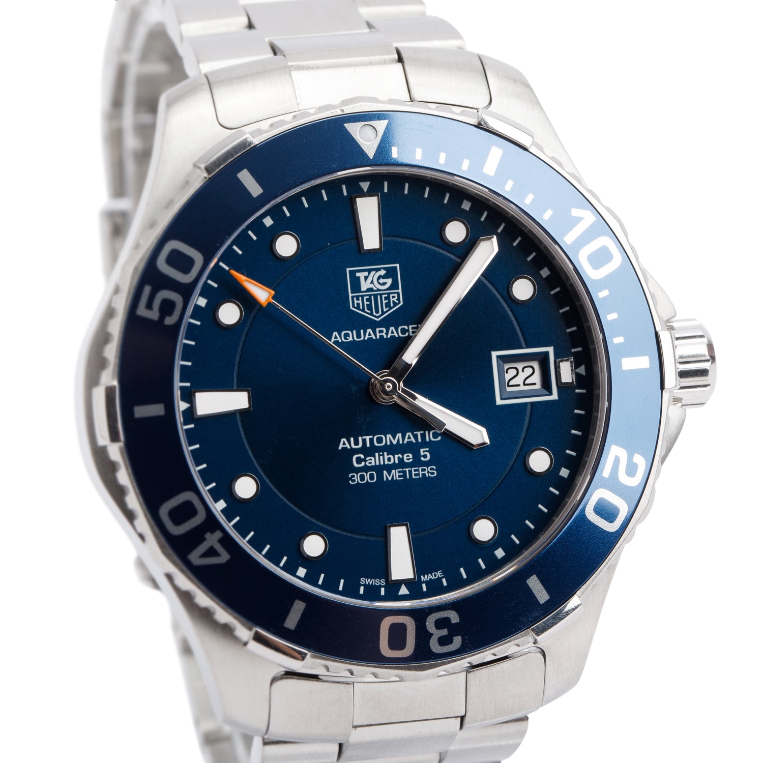 Tag Heuer Stainless Steel Aquaracer Calibre 5 41 MM Automatic Watch Blue Dial WAN2111