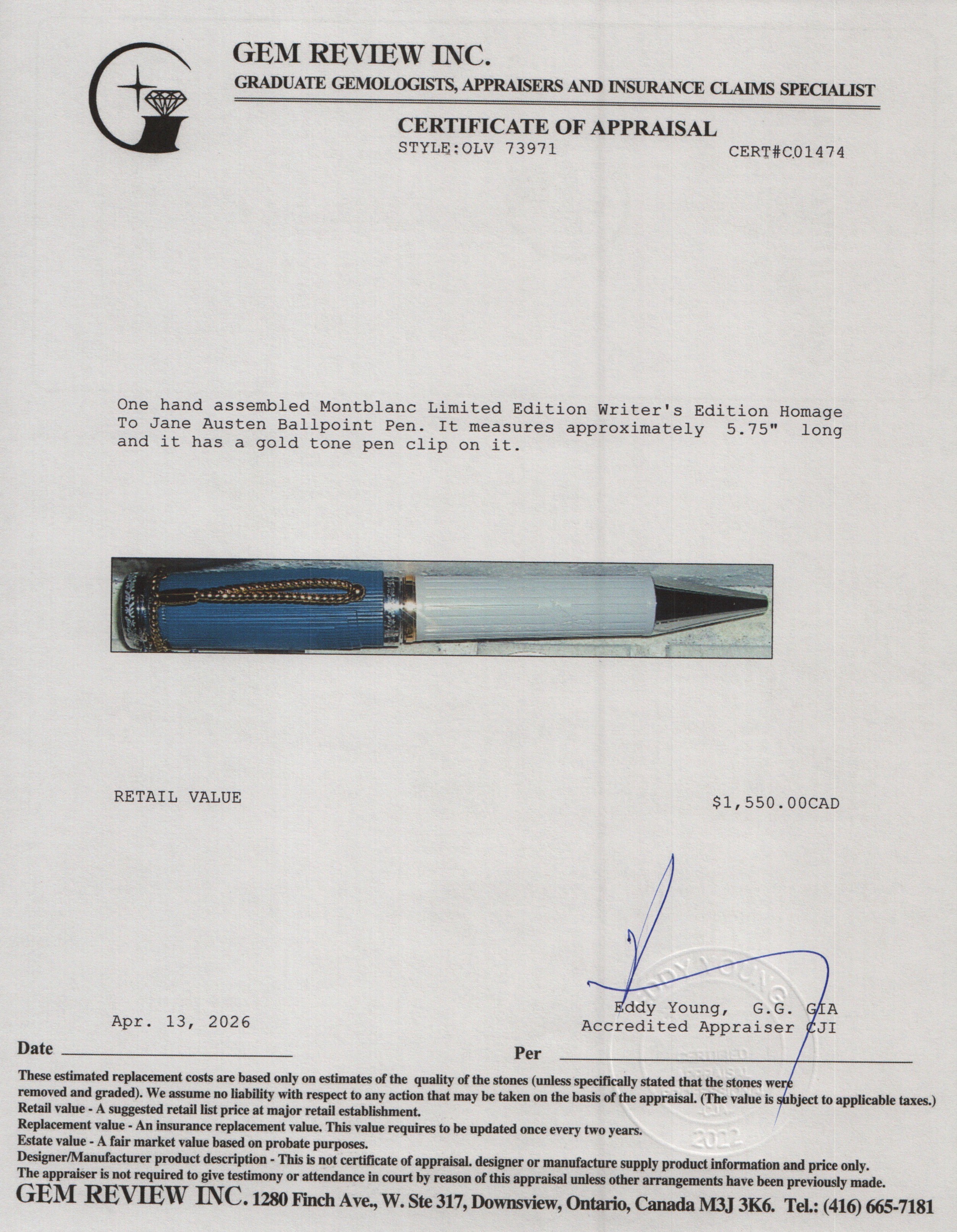 Montblanc Limited Edition Writer's Edition Homage To Jane Austen Ballpoint Pen