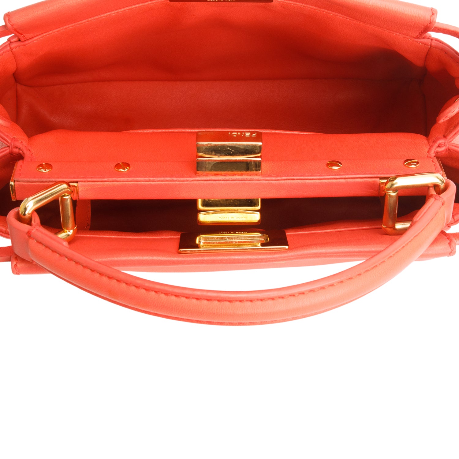 Fendi Orange Nappa Mini Peekaboo Iconic Satchel w/ Box & Strap