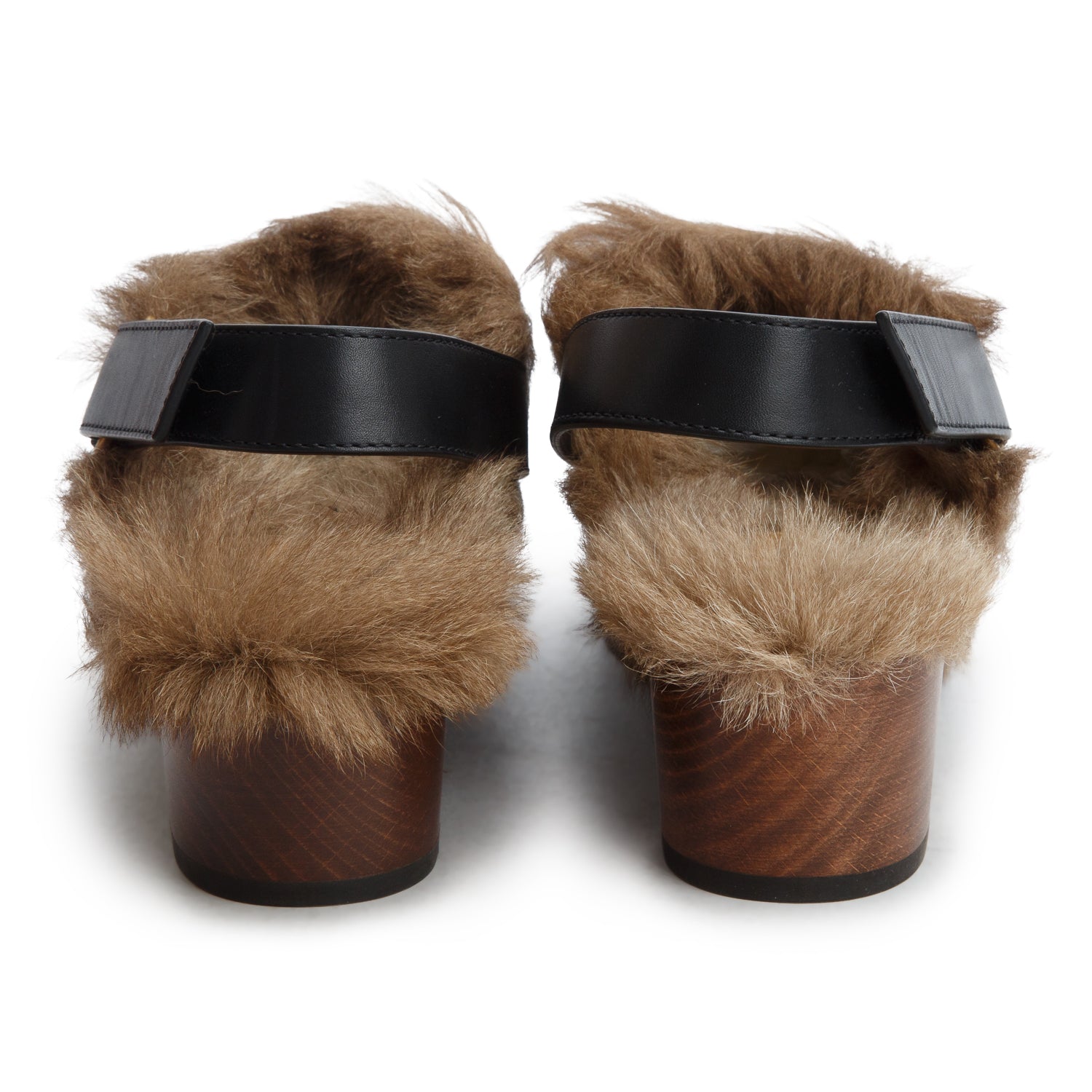 Gucci Black Calfskin Fur Horsebit Amstel Slingback Clogs, Size 39 w/ Box