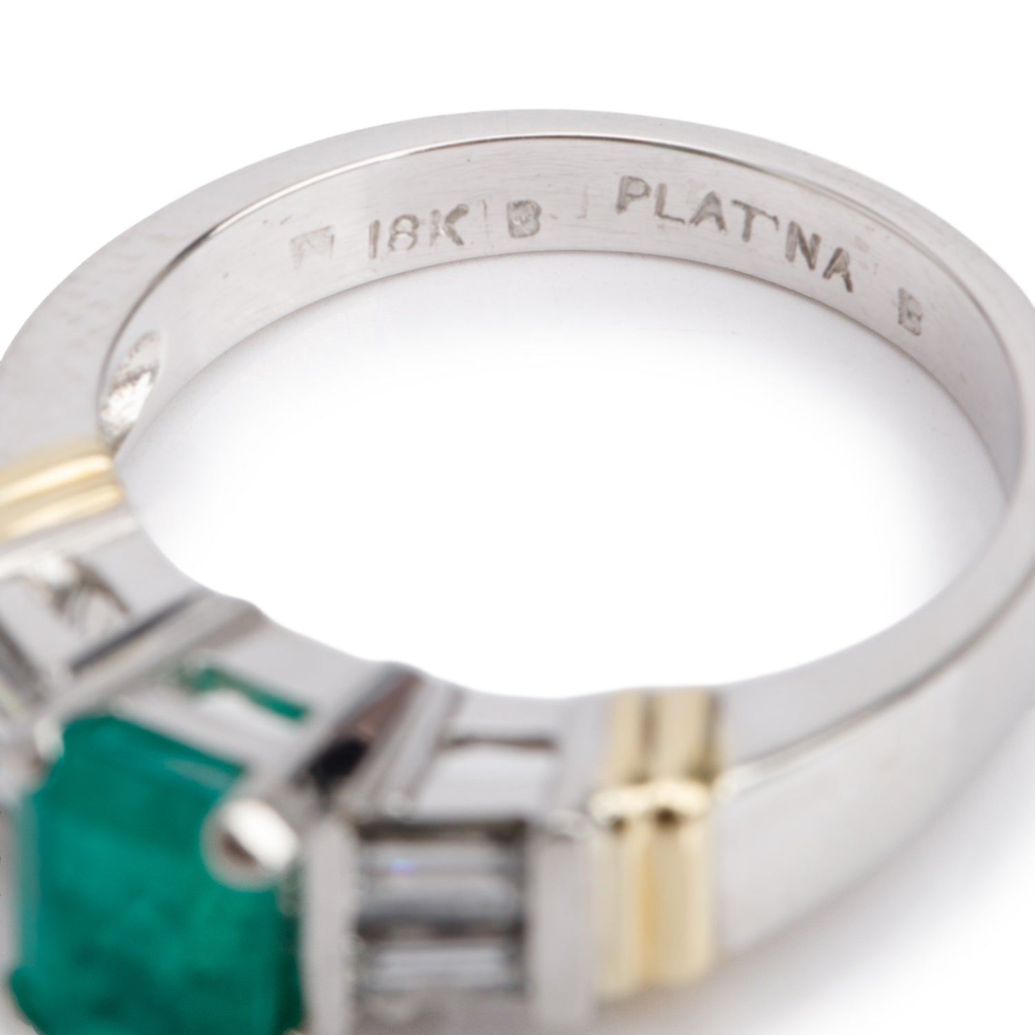 Platinum & 18k Yellow Gold 1.60 ct. Emerald Cut Emerald & Diamond Ring, Size 8.25