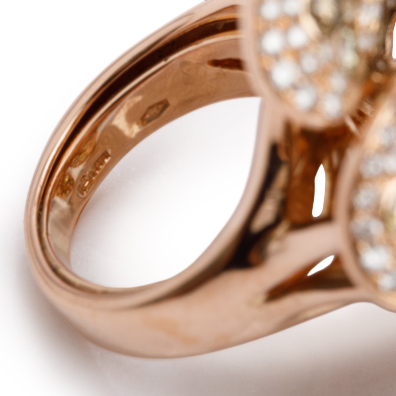 18k Rose Gold Pave Yellow & White Diamond Flower Ring, Size 6.5