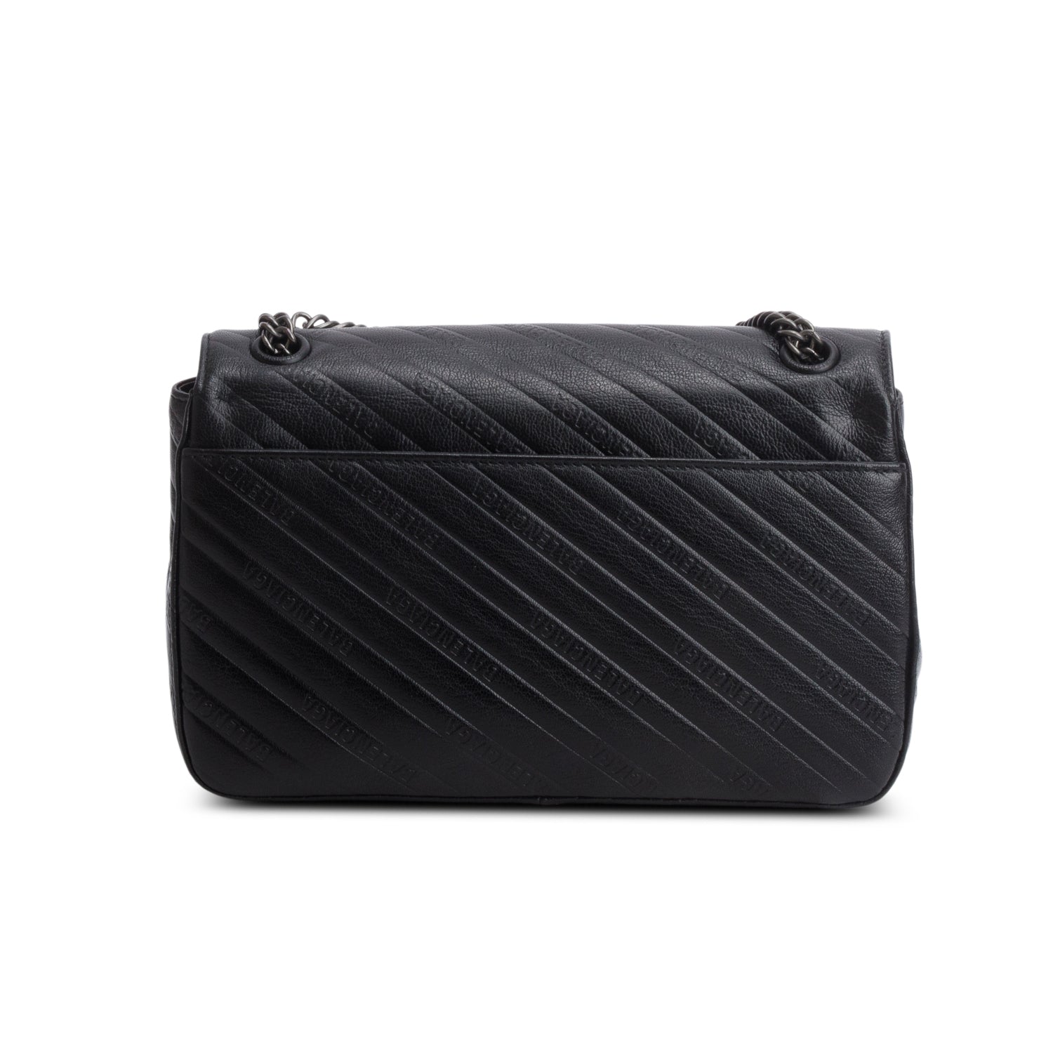 Balenciaga Black Calfskin Leather Logo Matelasse BB Chain Shoulder Bag