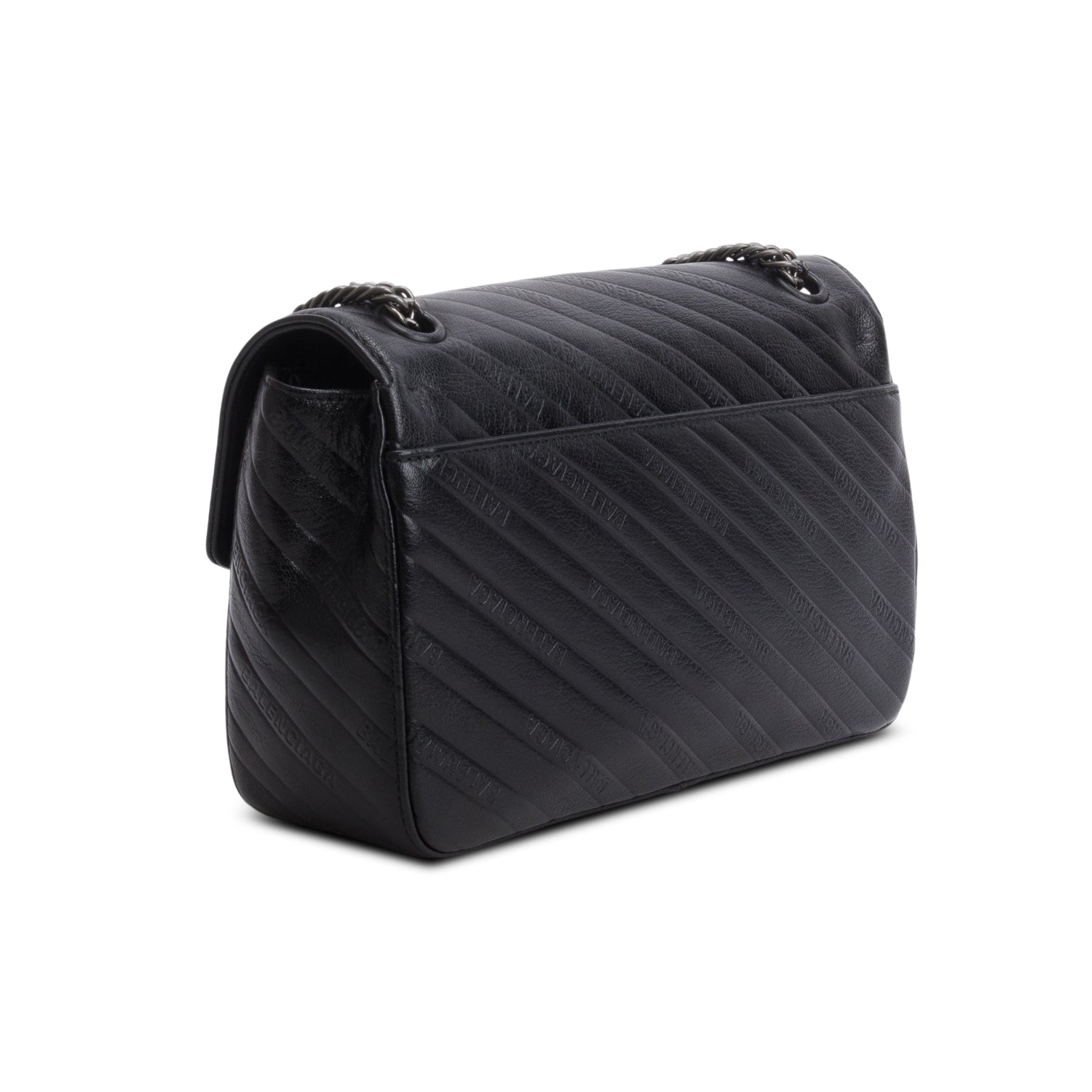 Balenciaga Black Calfskin Leather Logo Matelasse BB Chain Shoulder Bag