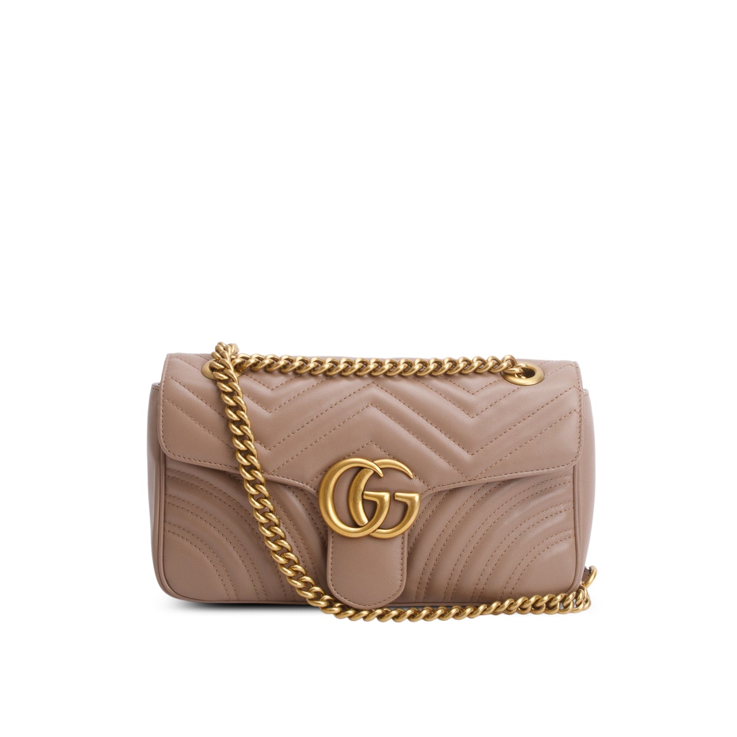 Gucci Taupe Leather GG Marmont Small Shoulder Bag