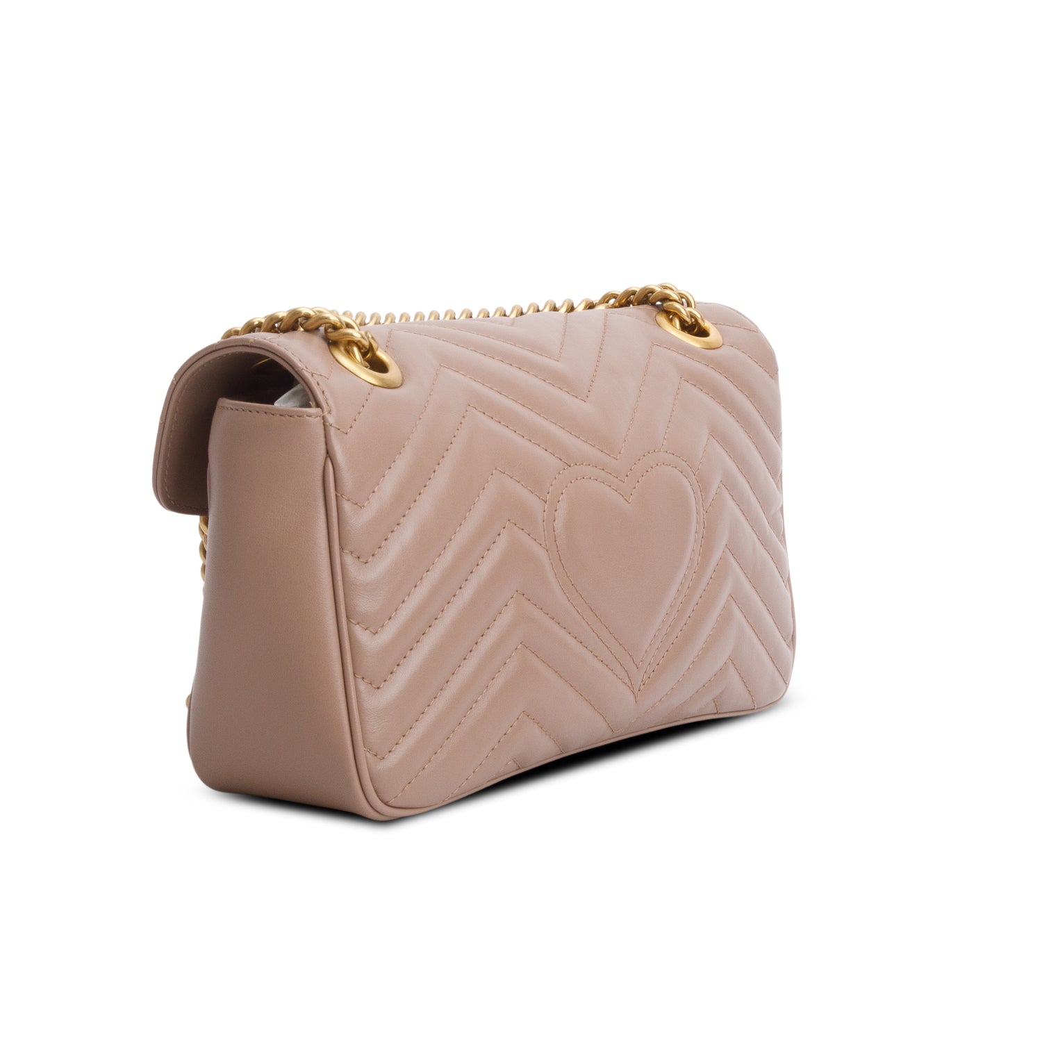 Gucci Taupe Leather GG Marmont Small Shoulder Bag