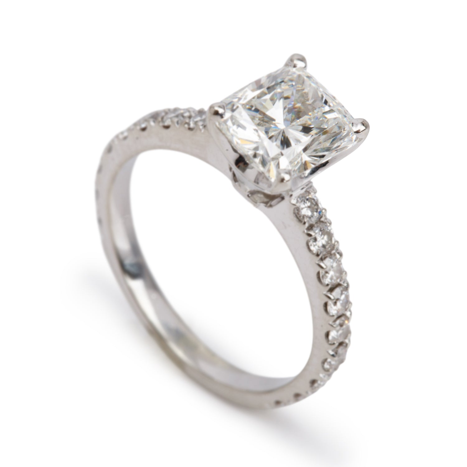 18k White Gold 1.51 ct. Cushion Cut Diamond Engagement Ring, Size 5