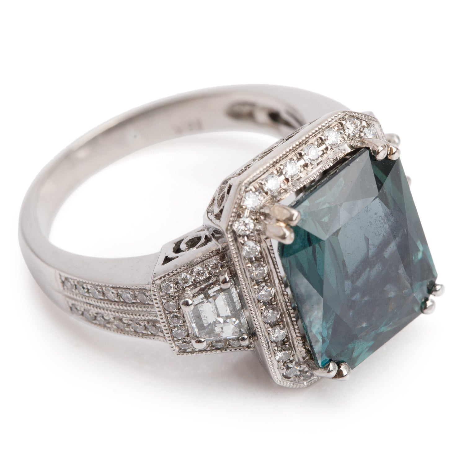 18k White Gold Sapphire and Diamond Ring, Size 6.75