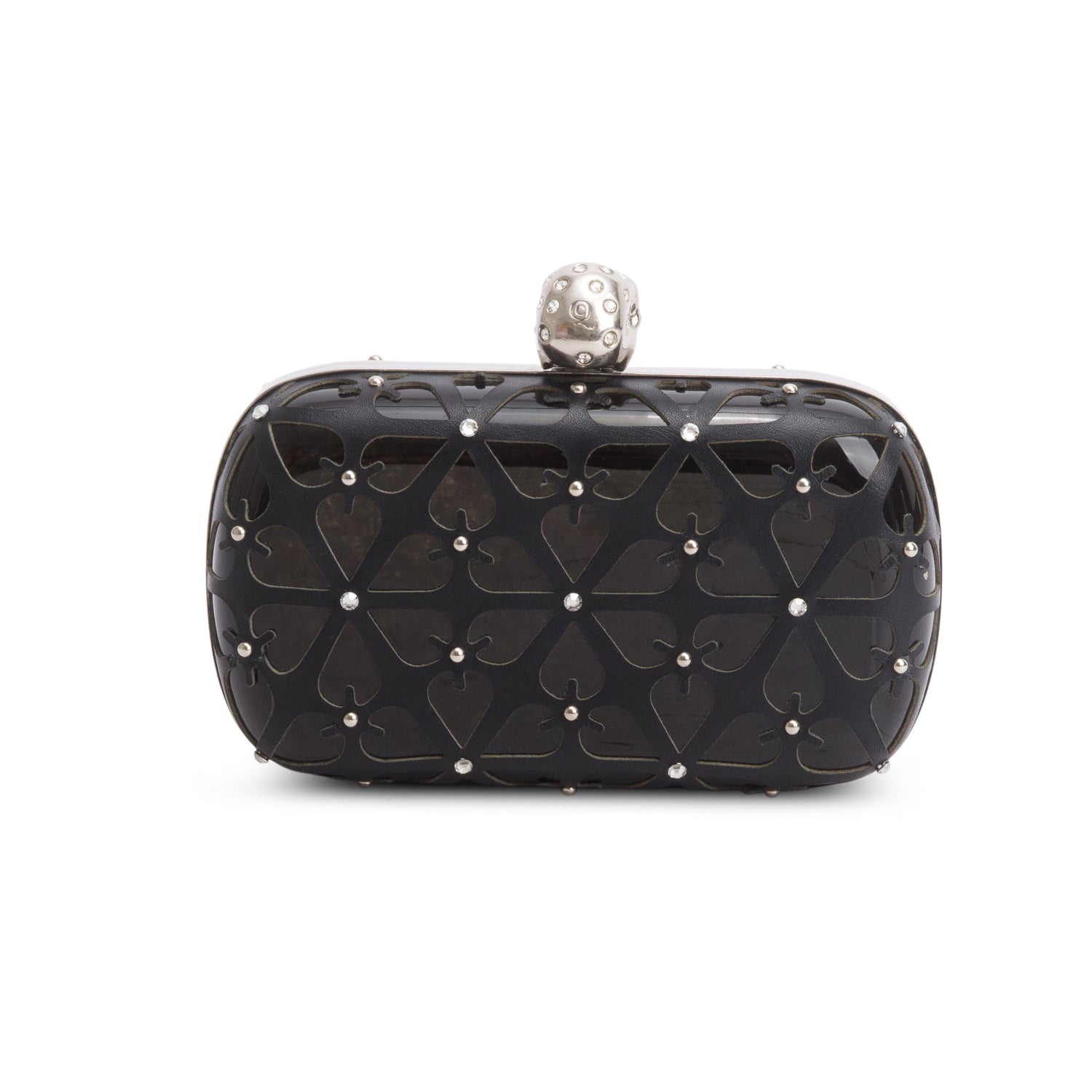 Alexander Mcqueen Black Nappa Lightstone Skull Box Clutch