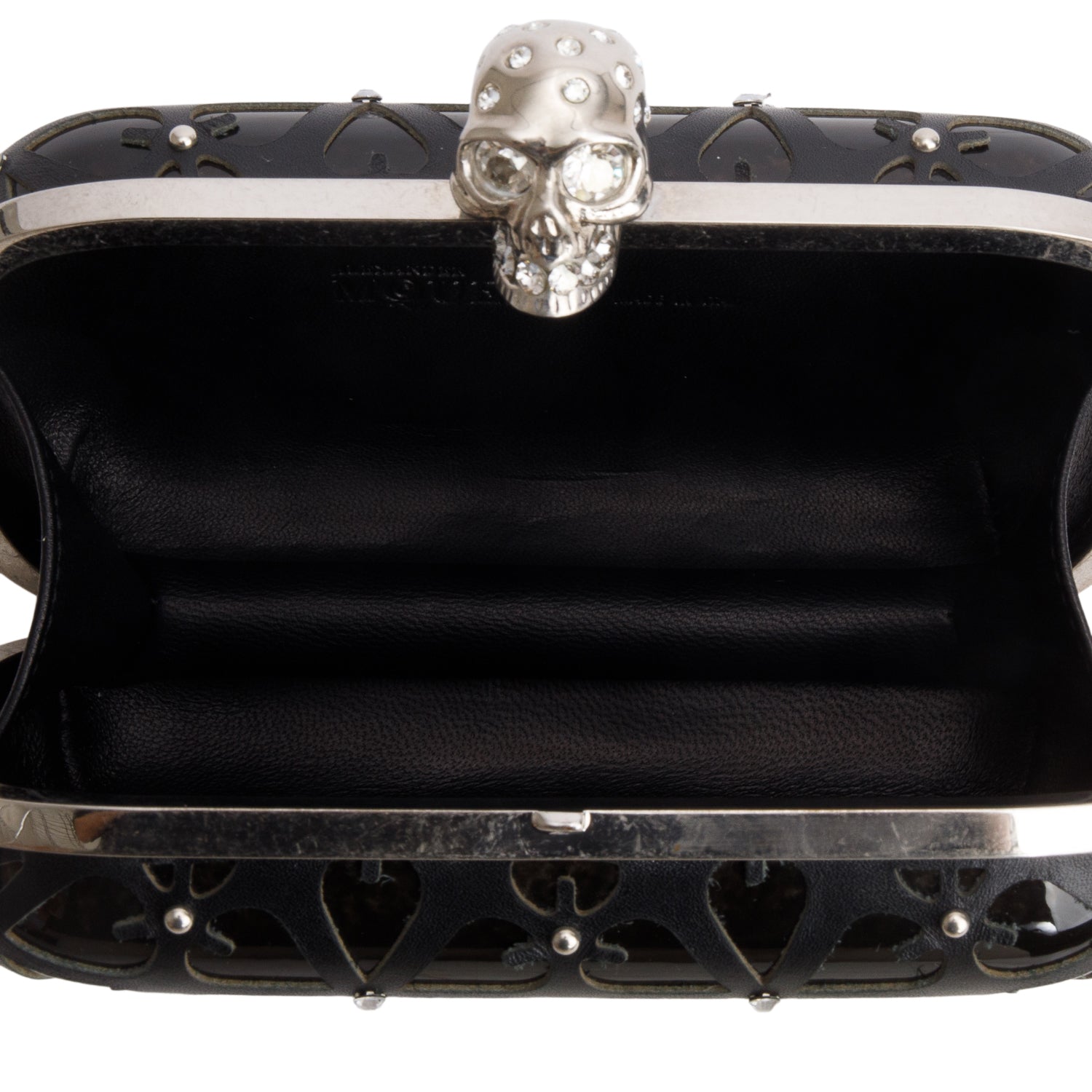 Alexander Mcqueen Black Nappa Lightstone Skull Box Clutch
