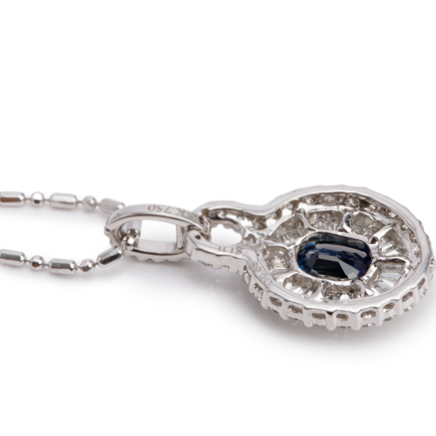 18k White Gold Blue Sapphire and Diamond Pendant Necklace