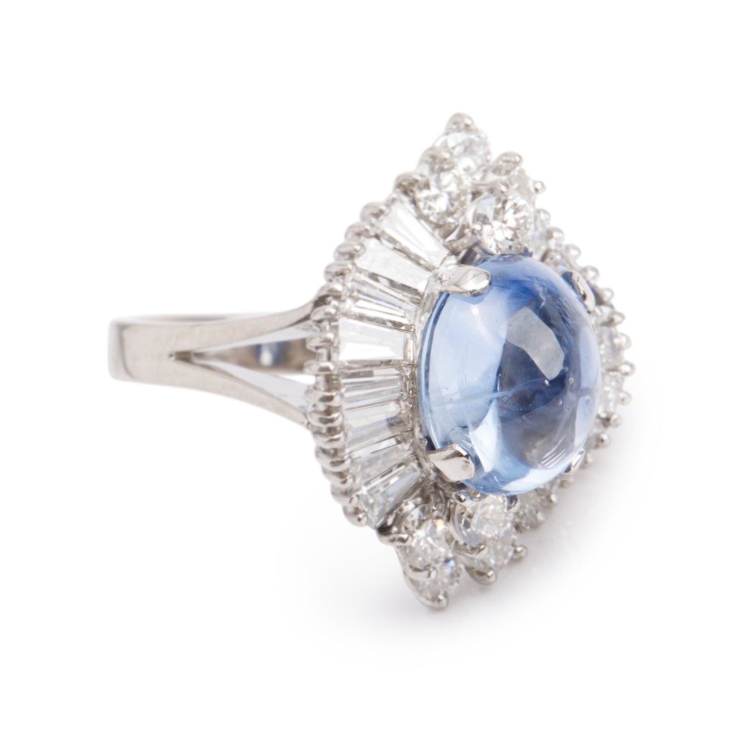 18k White Gold Sapphire and Diamond Ring, Size 5