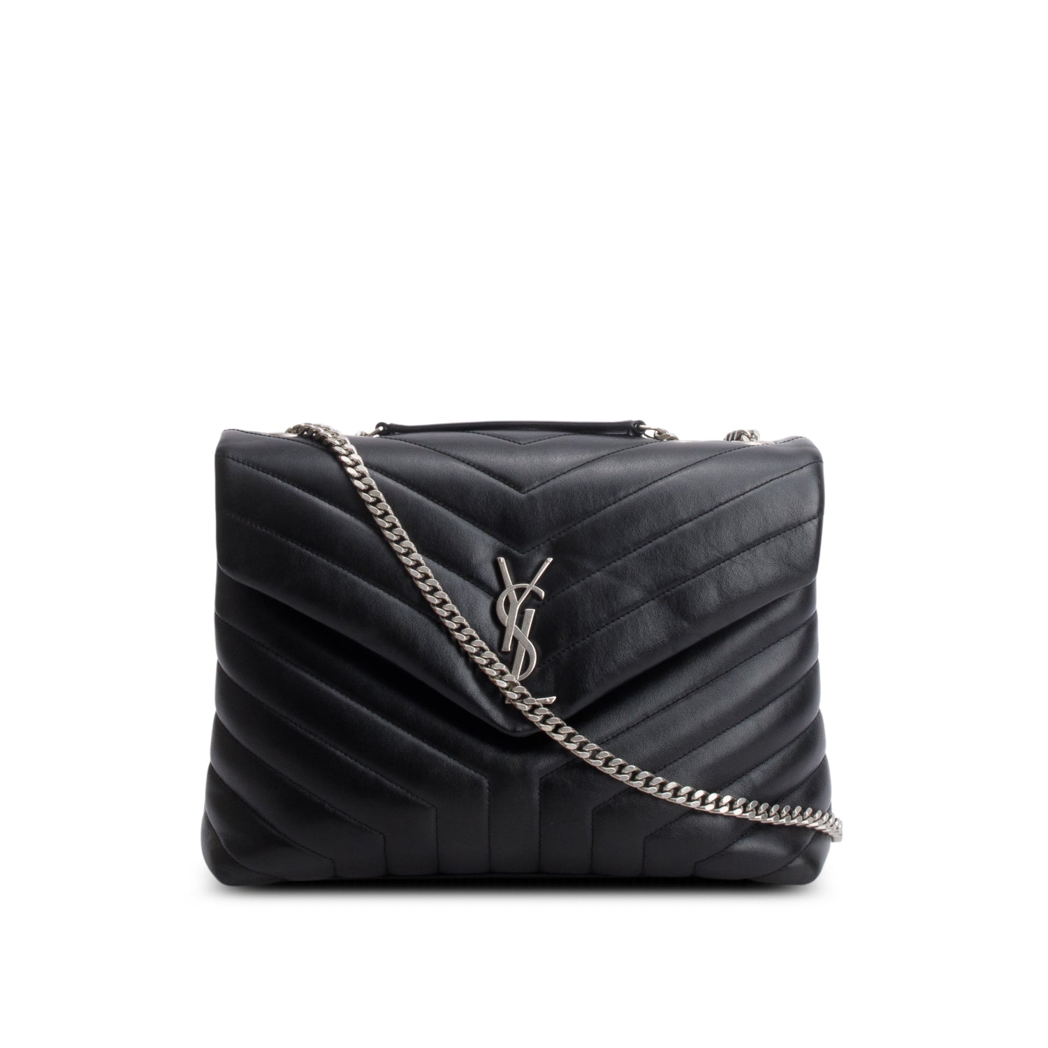 Saint Laurent Black Calfskin Leather Medium Loulou Shoulder Bag