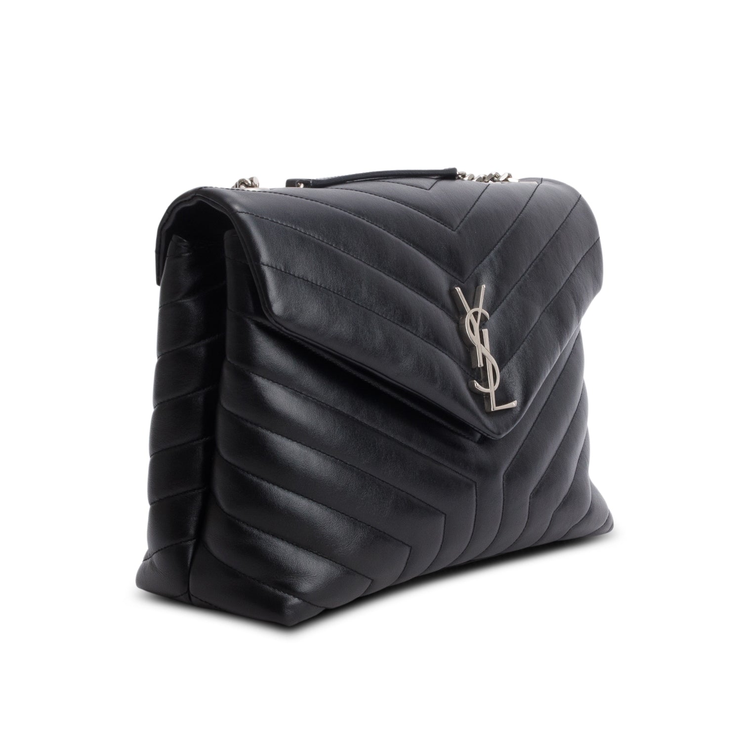 Saint Laurent Black Calfskin Leather Medium Loulou Shoulder Bag