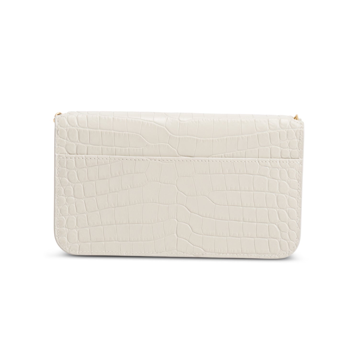 Saint Laurent 2023 White Croc Embossed Leather Cassandre Phone Holder Bag w/ Box