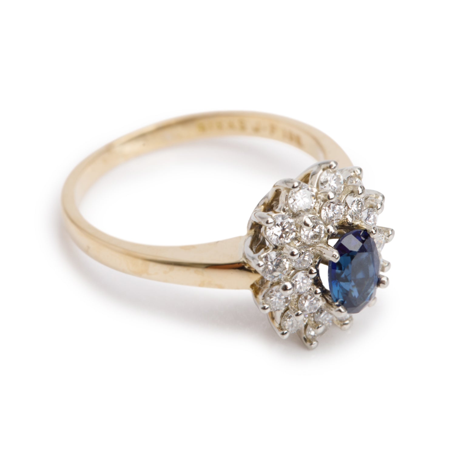 Birks 18k Yellow and White Gold Blue Sapphire & Diamond Ring, Size 5.75