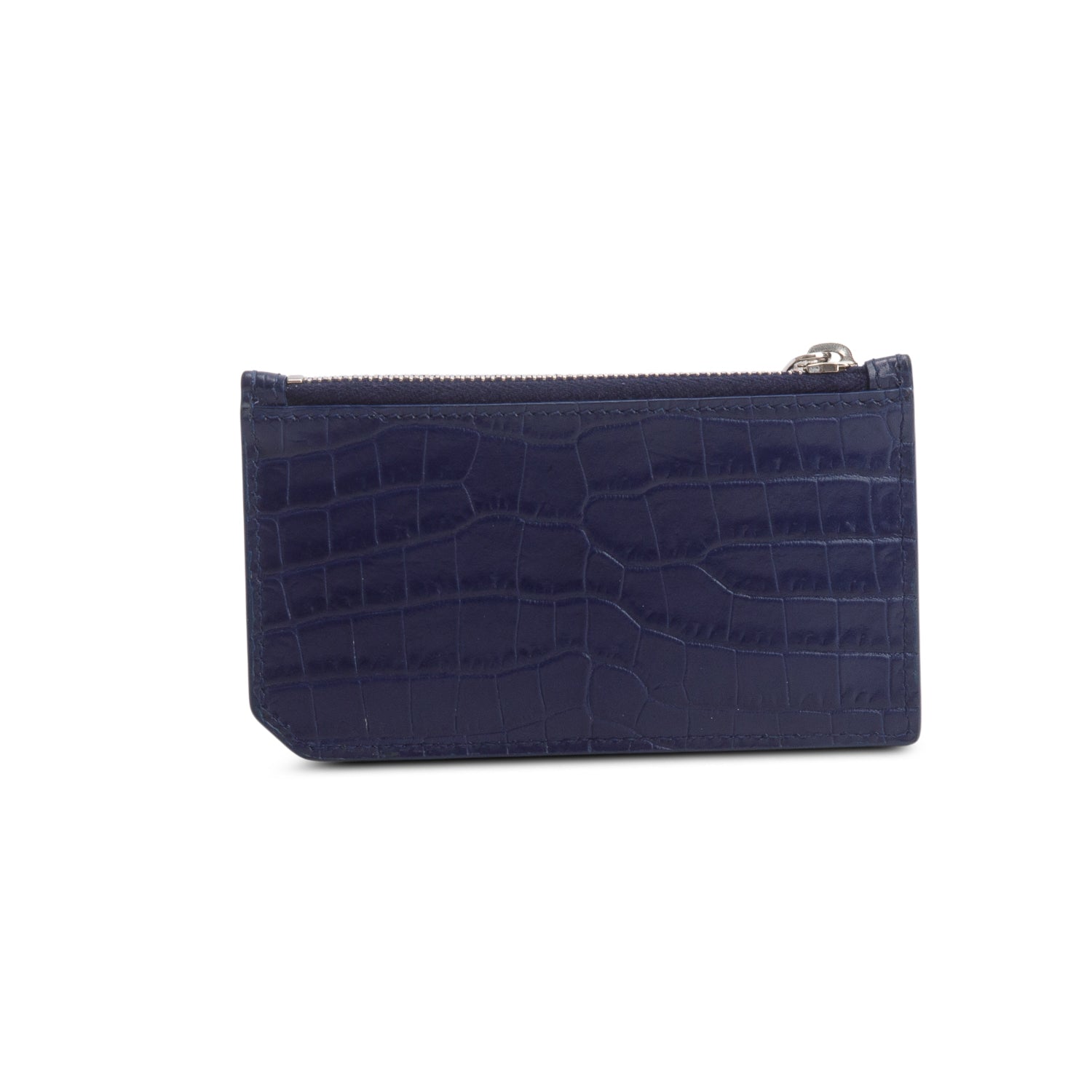 Saint Laurent Blue Croc Embossed Tiny Fragments Zip Card Case w/ Box