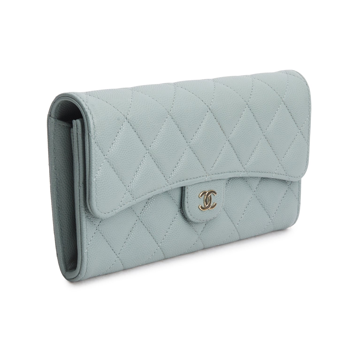 Chanel Green Caviar Leather Quilted Large Gusset Flap Wallet