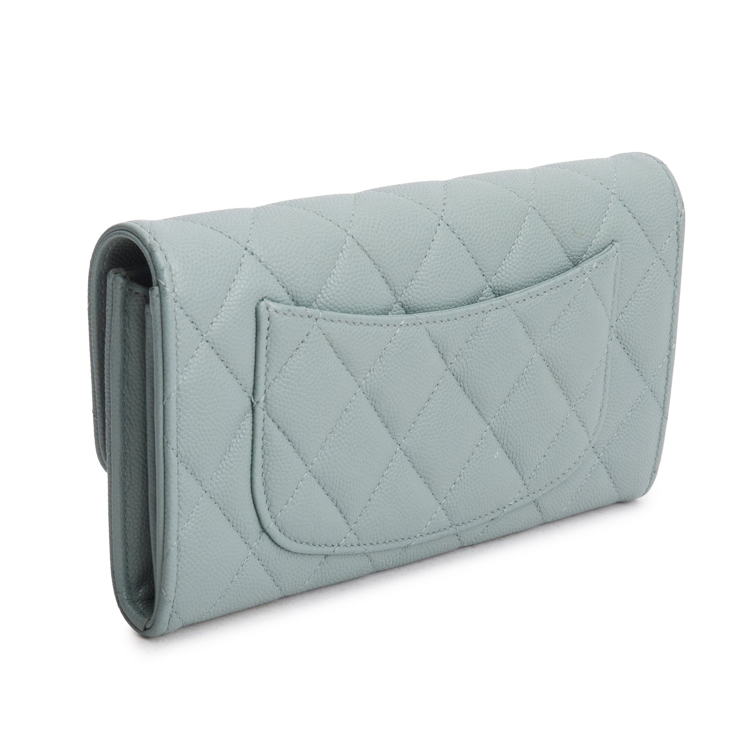 Chanel Green Caviar Leather Quilted Large Gusset Flap Wallet