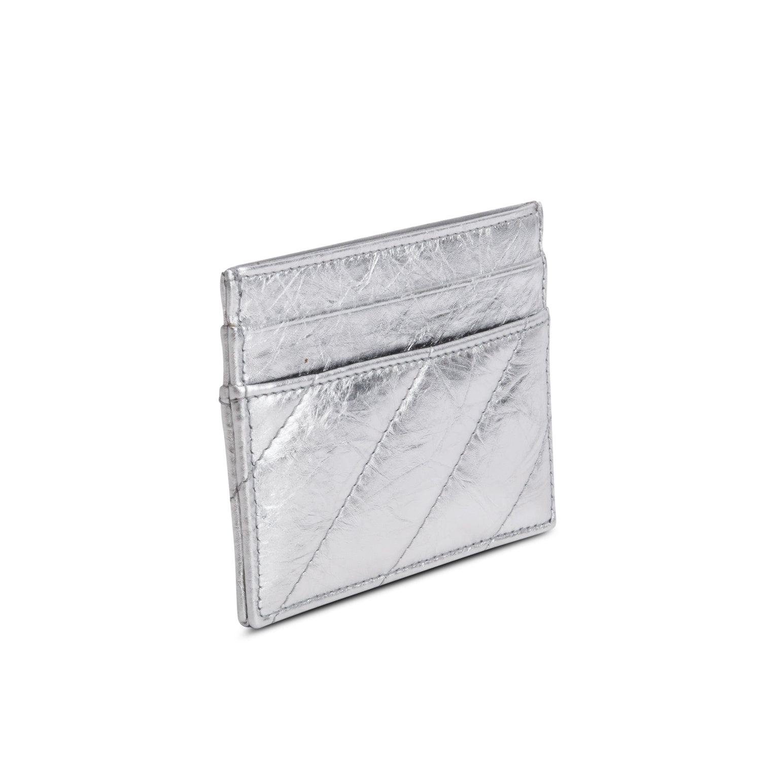 Balenciaga Silver Calfskin Quilted Crush Card Holder w/ Box