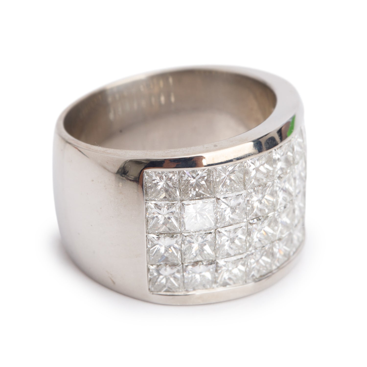 18k White Gold Four Row Diamond Band Ring, Size 7