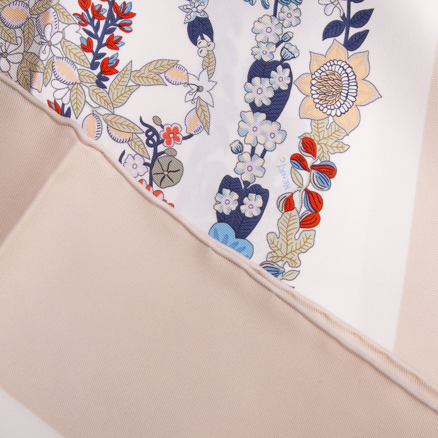 Hermes Beige & Multicolor 'Bride de Galas en Fleurs' Silk Scarf 90 w/ Box