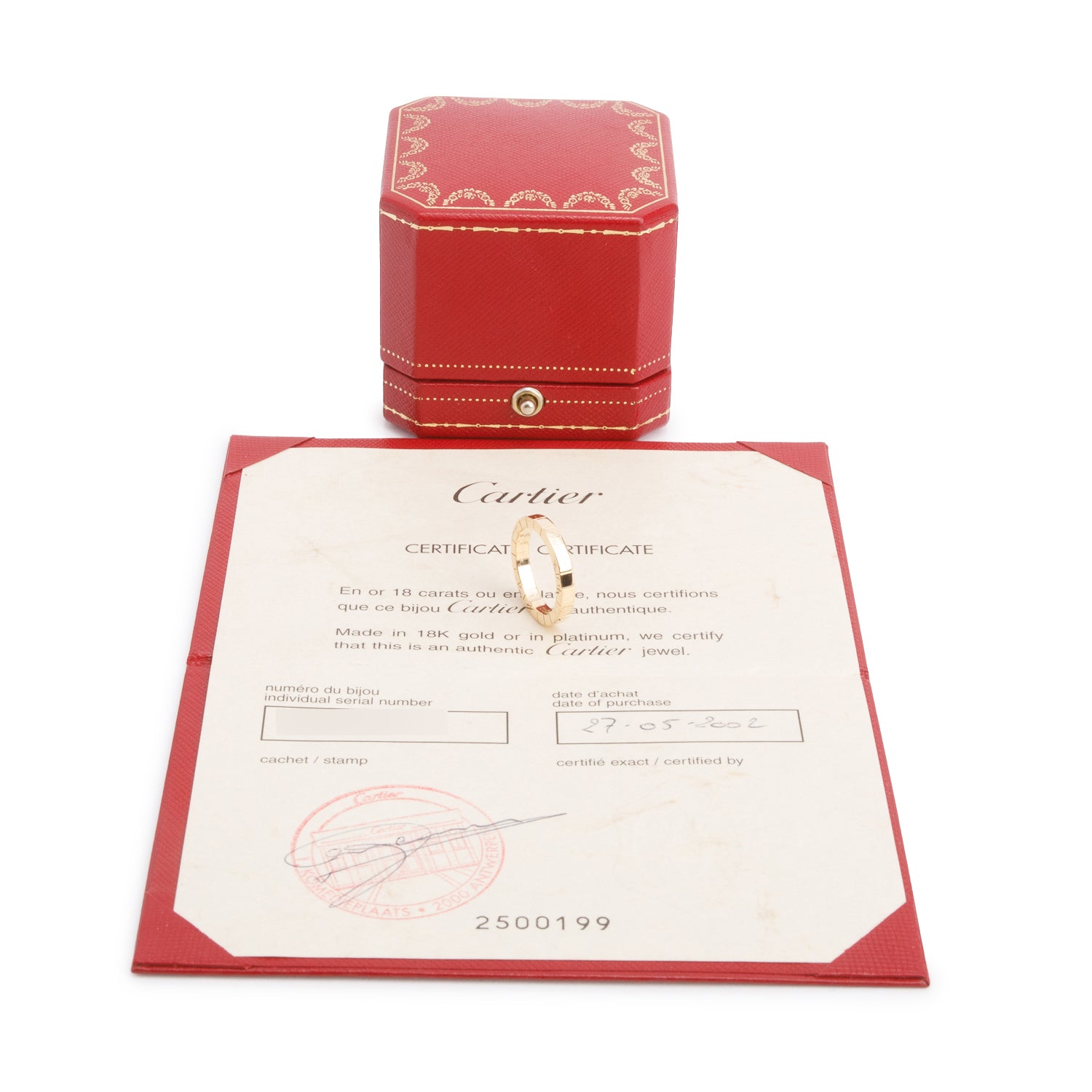 Cartier 18k Yellow Gold Lanieres Wedding Band Ring, Size 51 5.5 w/ Box & Certificate