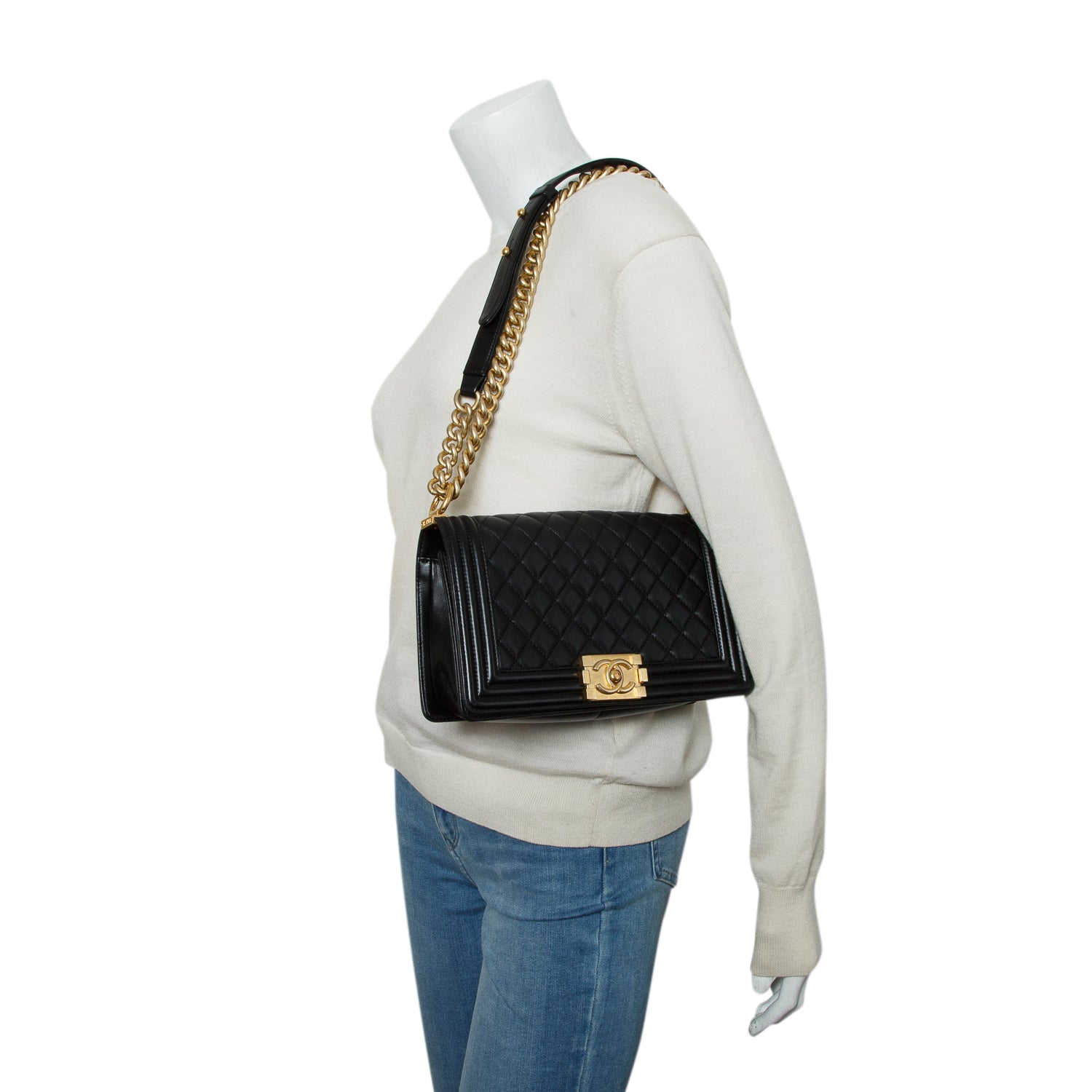 Chanel Black Quilted Lambskin Leather Medium Boy Bag w/ Box & Authenticity Card