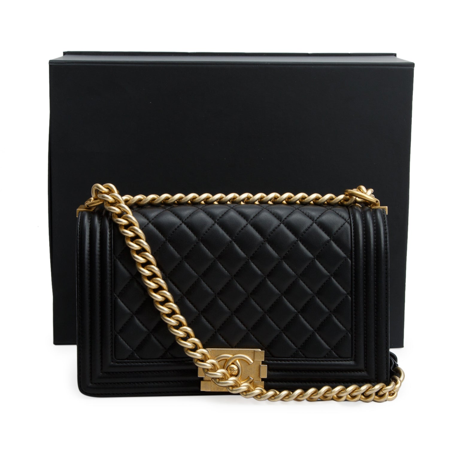 Chanel Black Quilted Lambskin Leather Medium Boy Bag w/ Box & Authenticity Card