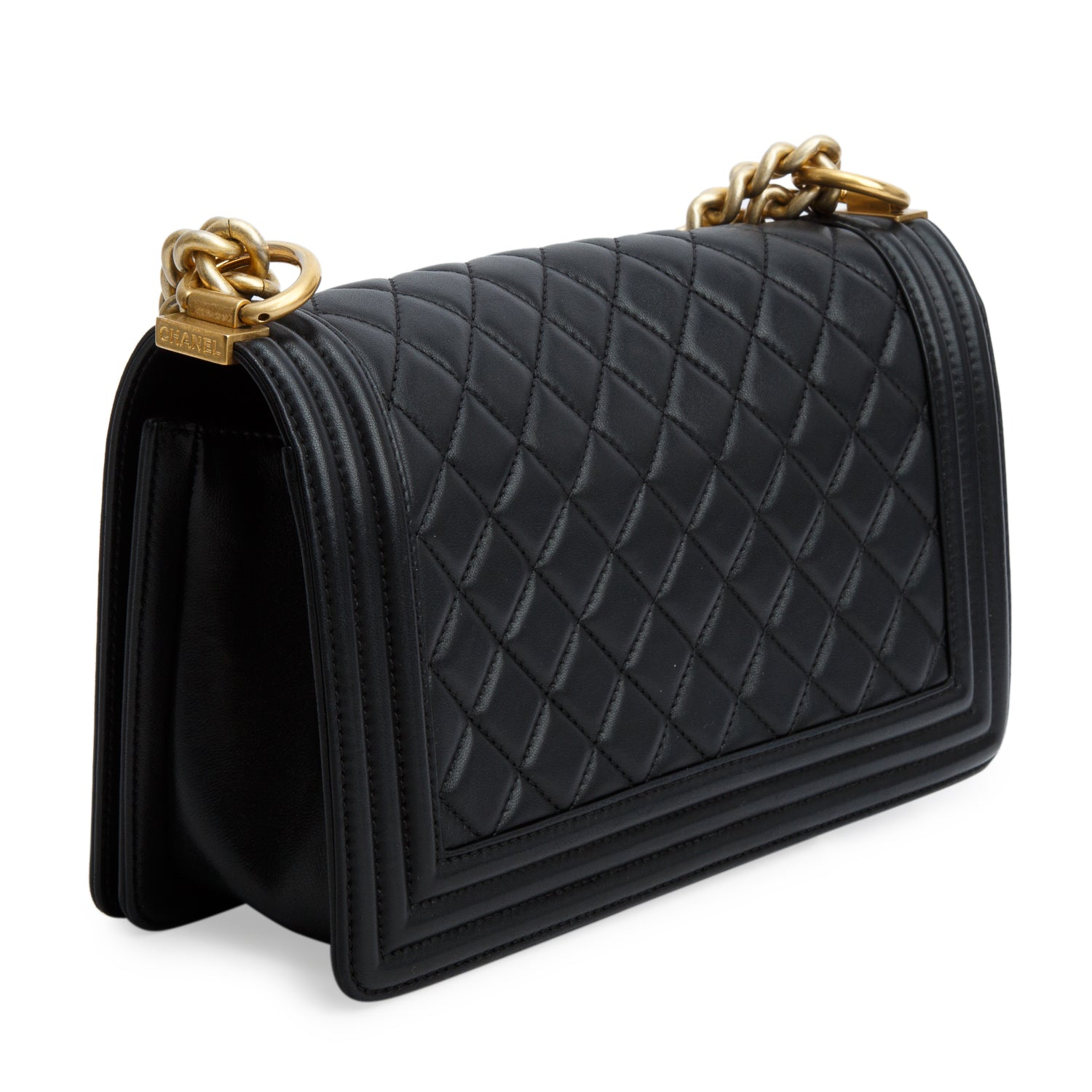 Chanel Black Quilted Lambskin Leather Medium Boy Bag w/ Box & Authenticity Card