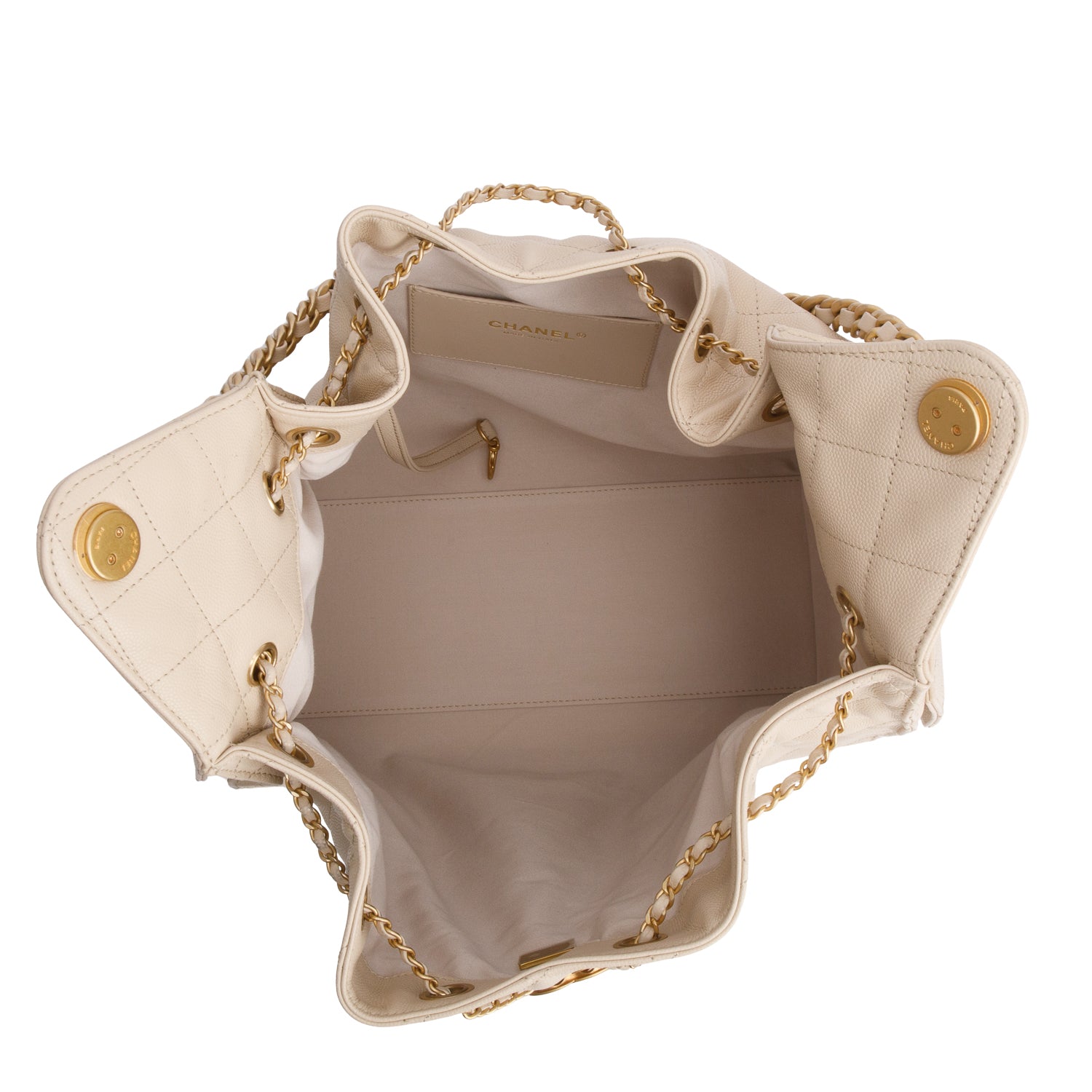 Chanel Beige Caviar Quilted Medium 25 Handbag w/ Pouch