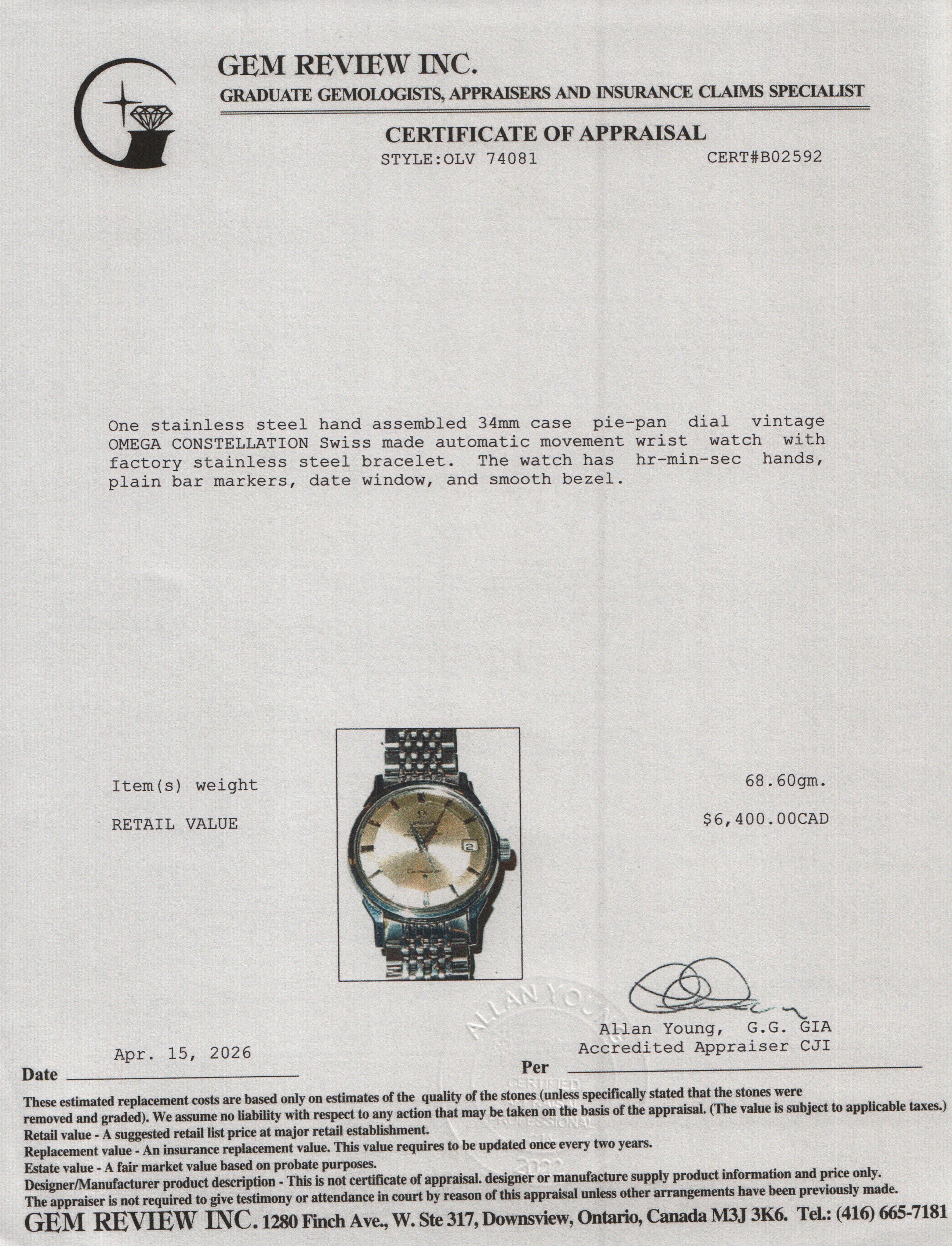 Omega Vintage Stainless Steel Constellation 34 MM Automatic Watch Pie-Pan Dial