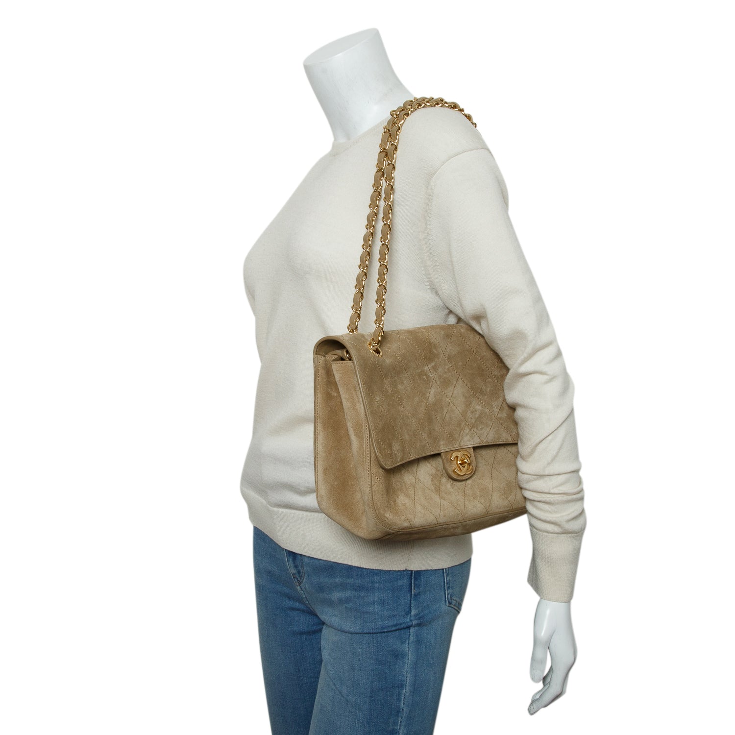 Chanel 2026 Dark Beige Suede Quilted Maxi Flap w/ Box