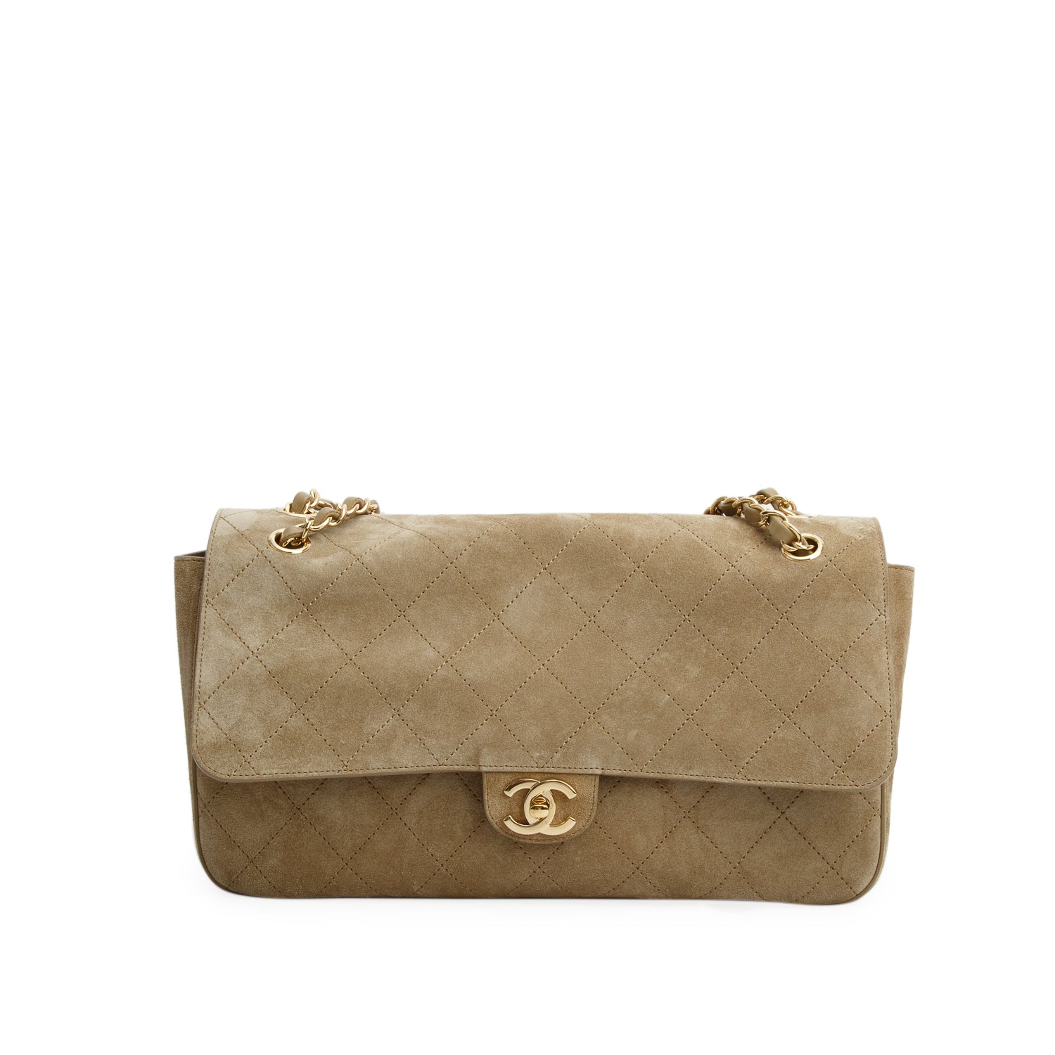 Chanel 2026 Dark Beige Suede Quilted Maxi Flap w/ Box