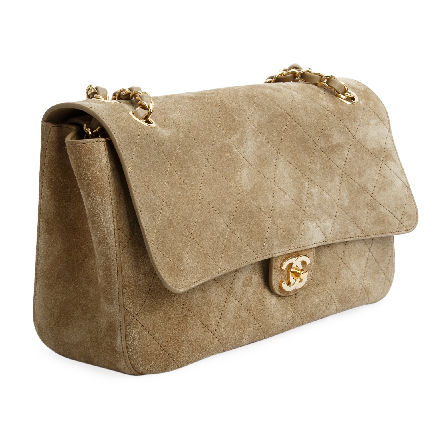 Chanel 2026 Dark Beige Suede Quilted Maxi Flap w/ Box