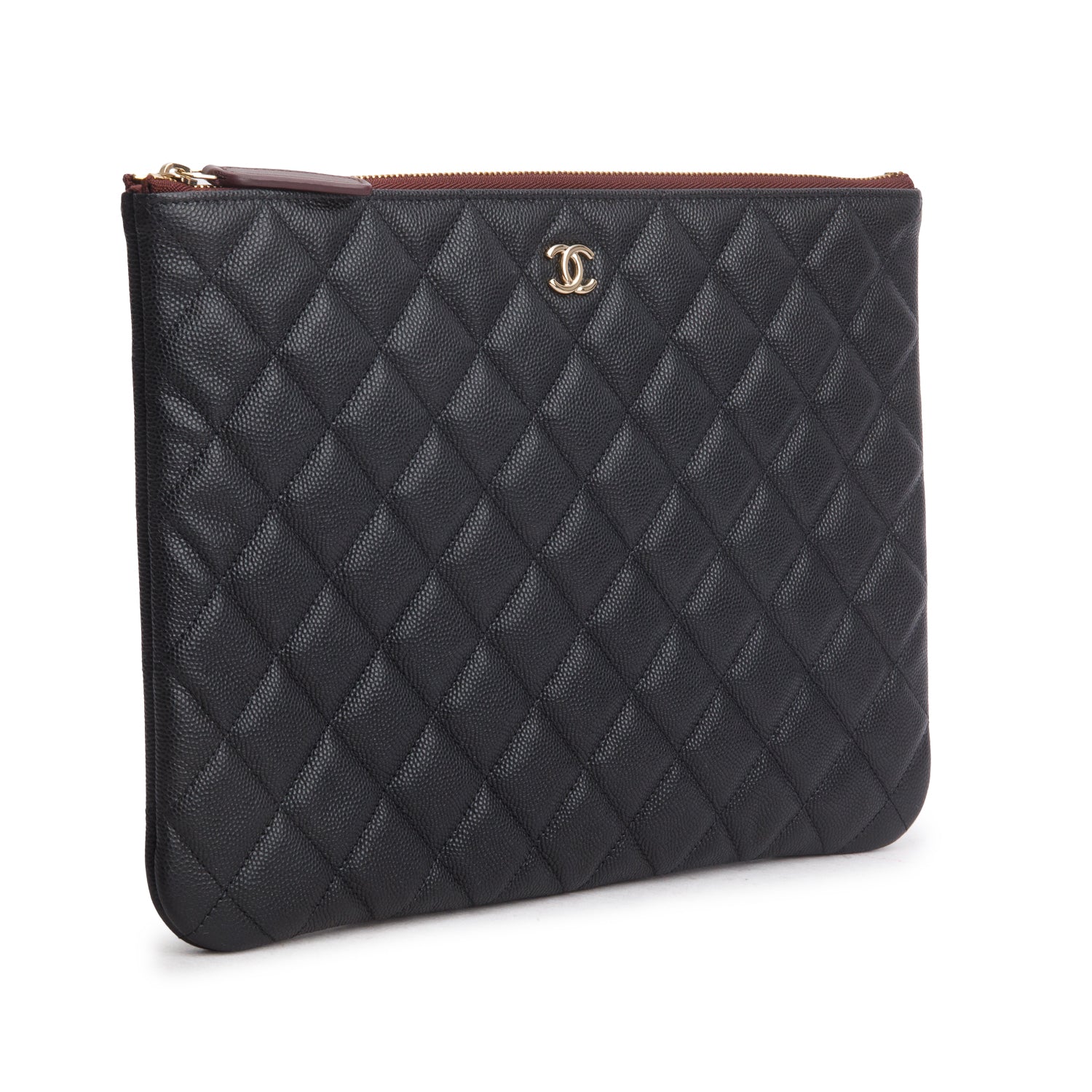 Chanel Black Caviar Quilted O-Case w/ Box