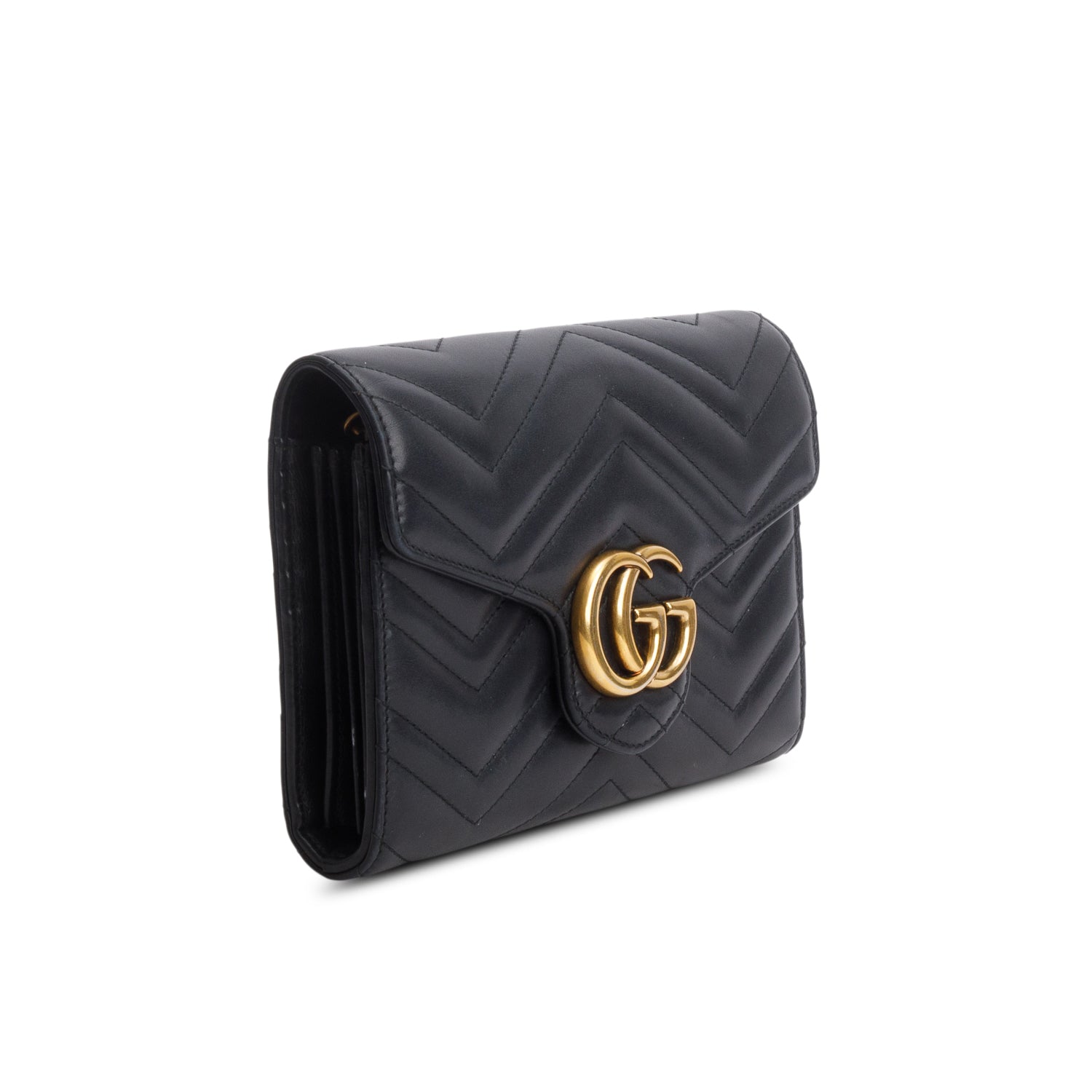 Gucci Black Calfskin Matelasse GG Marmont Wallet on Chain w/ Box