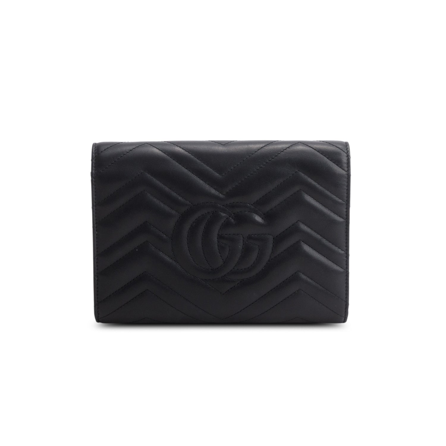 Gucci Black Calfskin Matelasse GG Marmont Wallet on Chain w/ Box