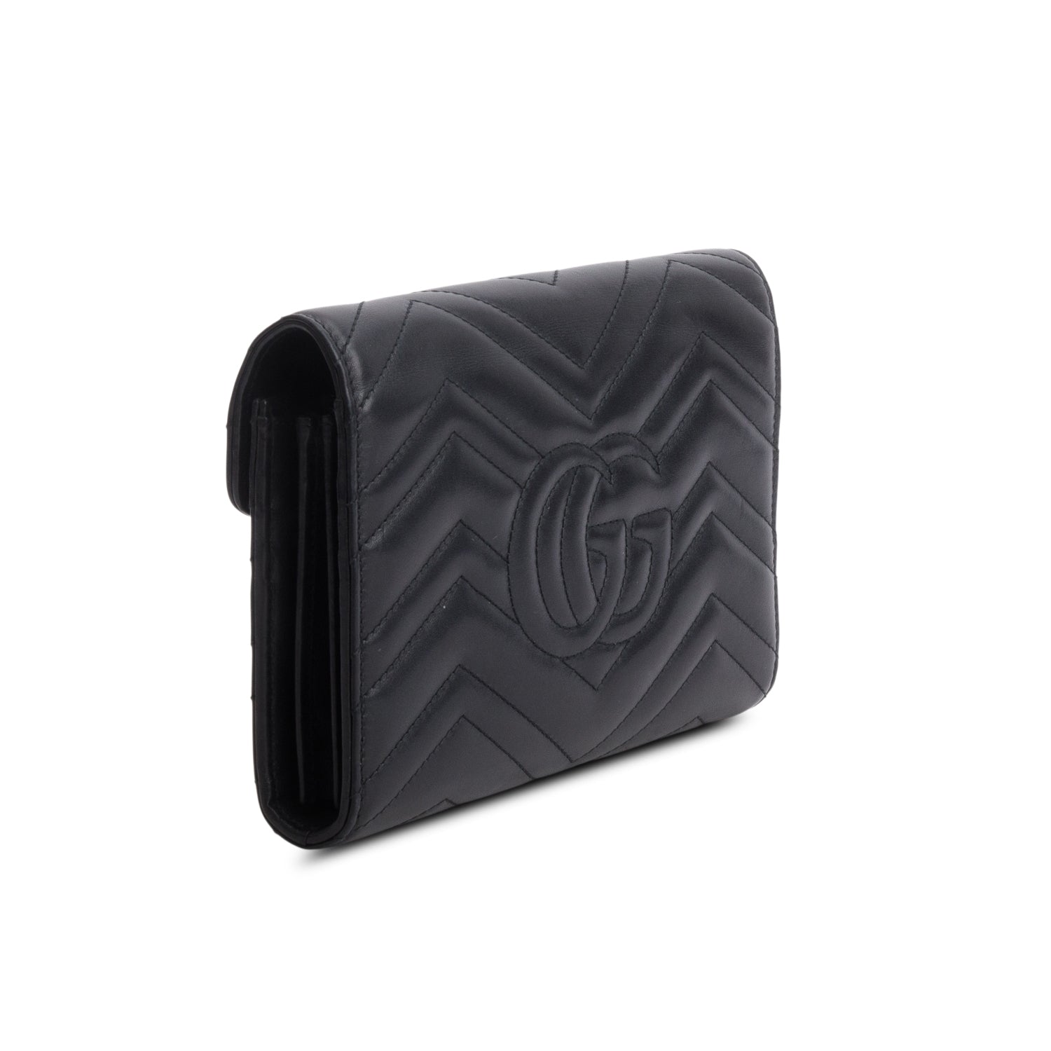 Gucci Black Calfskin Matelasse GG Marmont Wallet on Chain w/ Box